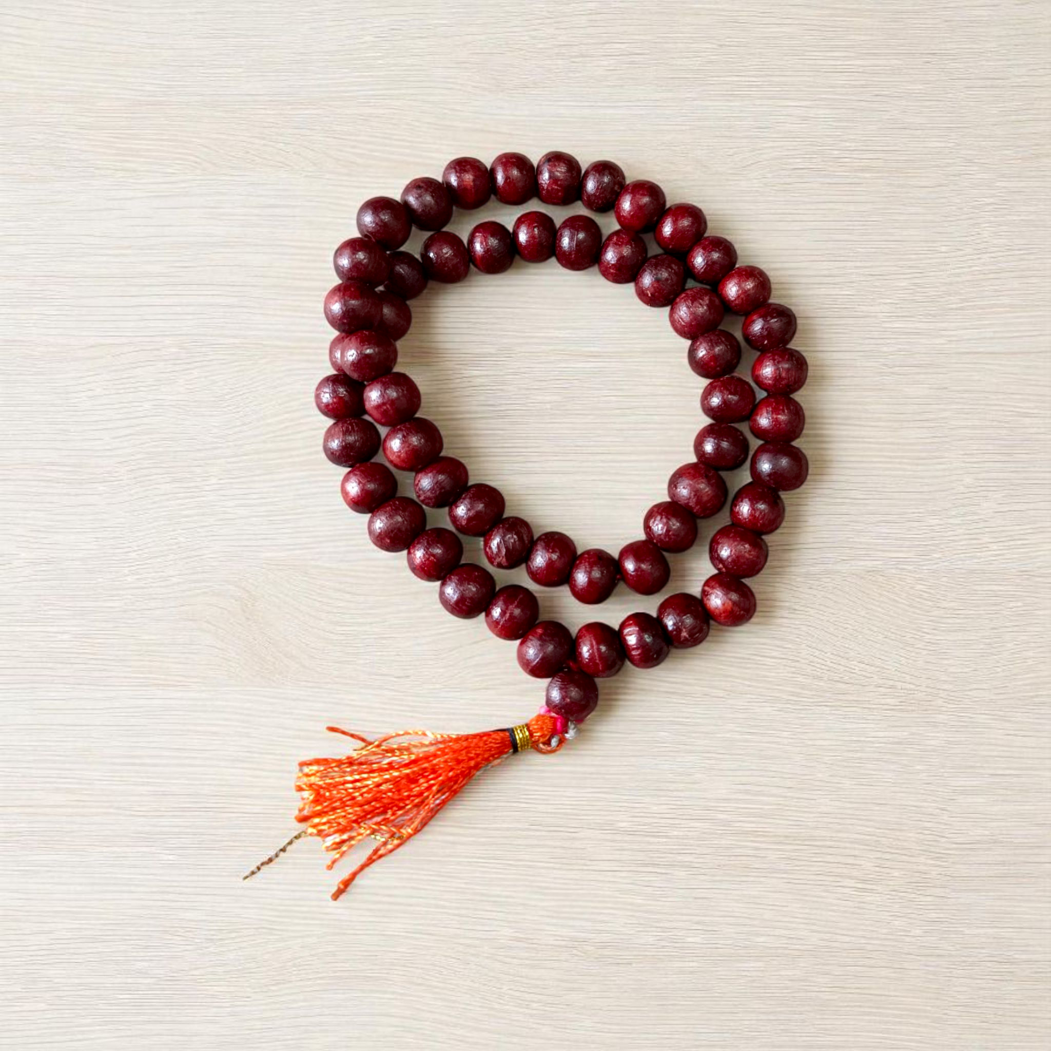 Image of Natural Red Sandalwood Mala with 54+1 Beads (8mm), lab certified, neatly hand-knotted and packed by Timeshopee – Online Religious Store