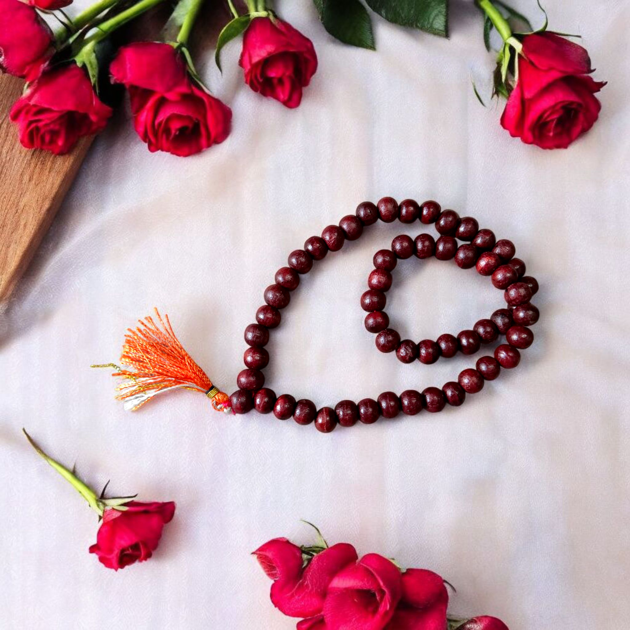 Image of Natural Red Sandalwood Mala with 54+1 Beads (8mm), lab certified, neatly hand-knotted and packed by Timeshopee – Online Religious Store