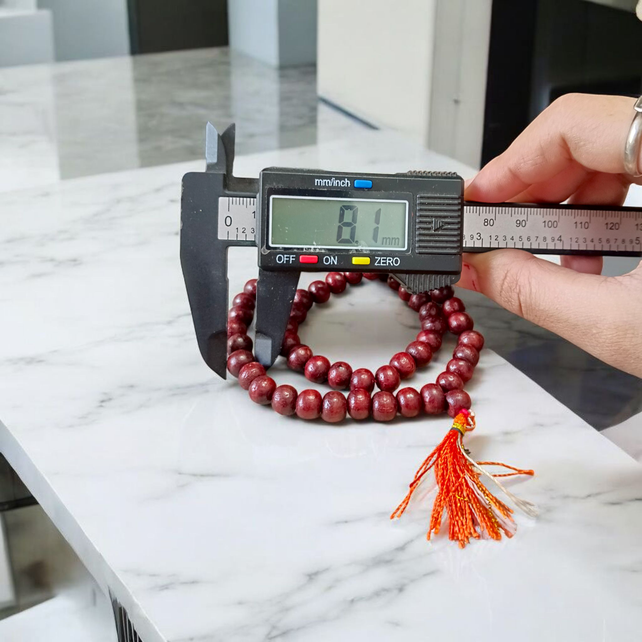 Image of Natural Red Sandalwood Mala with 54+1 Beads (8mm), lab certified, neatly hand-knotted and packed by Timeshopee – Online Religious Store