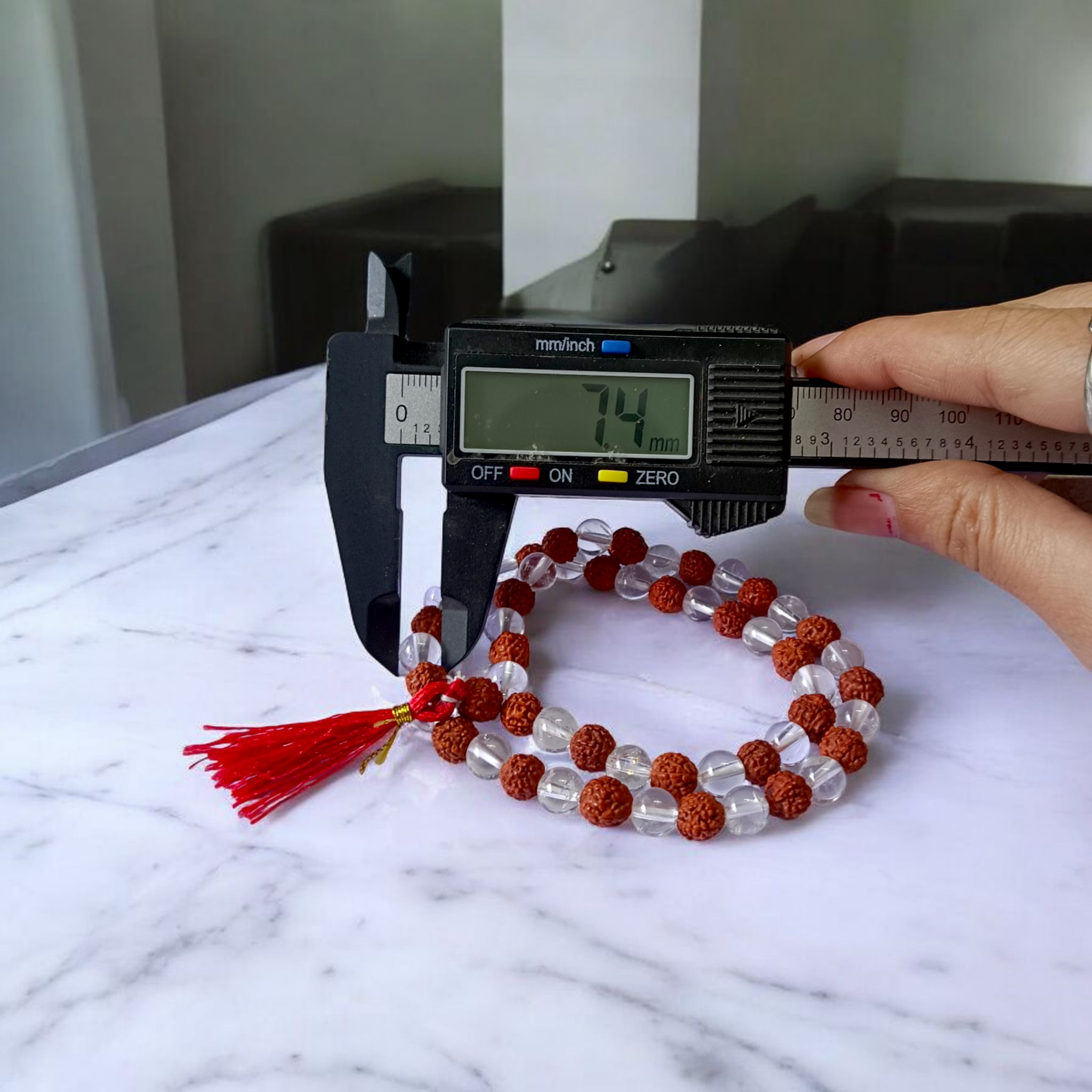 Image of Natural Rudraksha and Sphatik Mala with 54+1 beads (7-8mm), hand-knotted, lab-certified, offered by Timeshopee - Online Religious Store