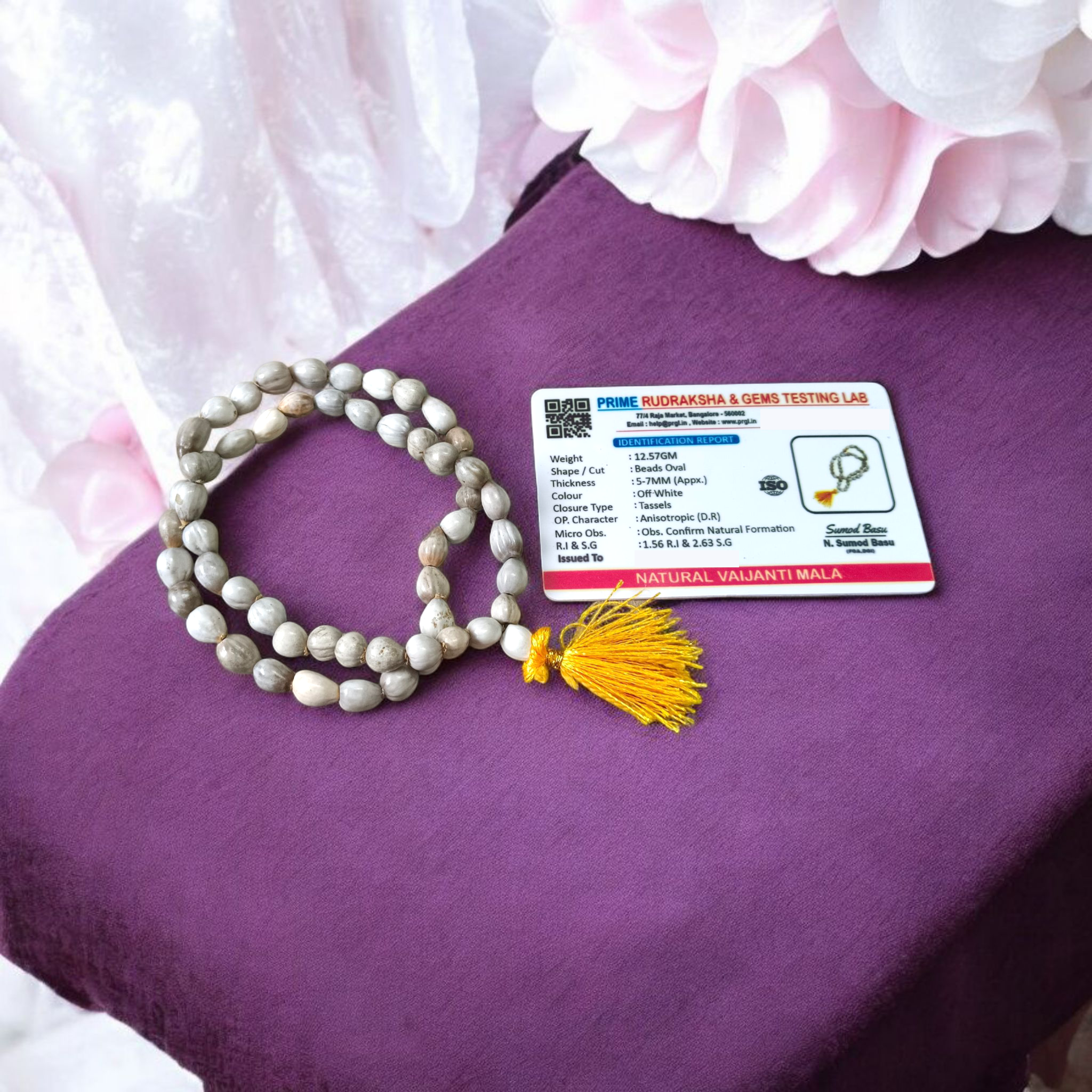 Image of Natural Vaijanti Mala with 54+1 hand-knotted 5–7mm lab-certified forest seed beads, ideal for mantra jaap, devotion, and spiritual use — by Timeshopee