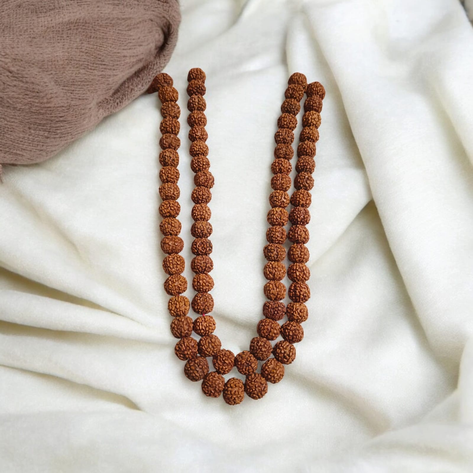 Image of a Lab Certified 6 Mukhi Rudraksha Mala from Timeshopee, available in 27+1 and 108+1 bead variants, used for meditation and spiritual purposes.
