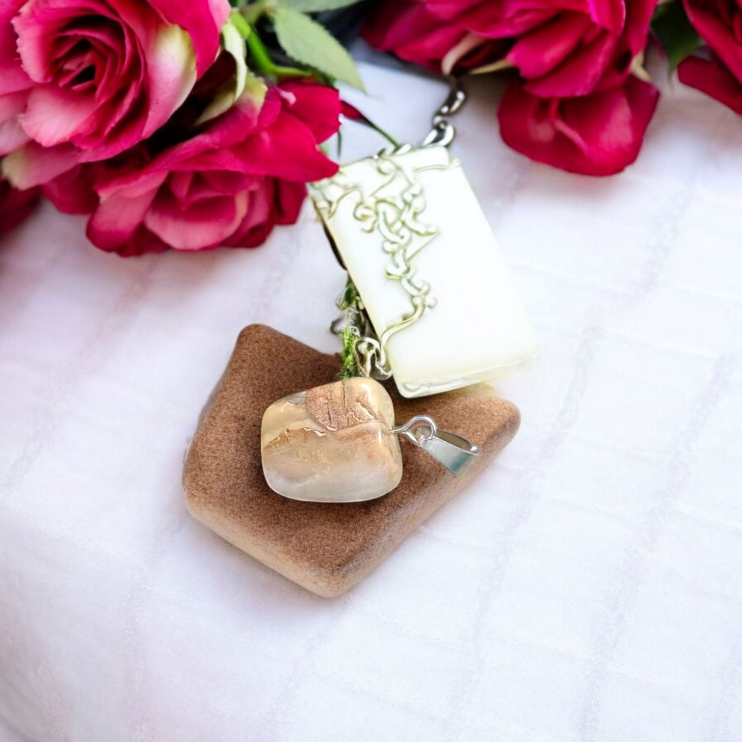 Jasper Stone Pendant Leopard Skin Style with Chain, Lab Certified, available at Timeshopee