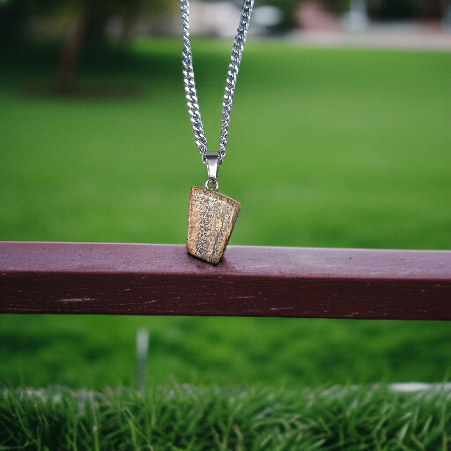 Jasper Stone Pendant Leopard Skin Style with Chain, Lab Certified, available at Timeshopee