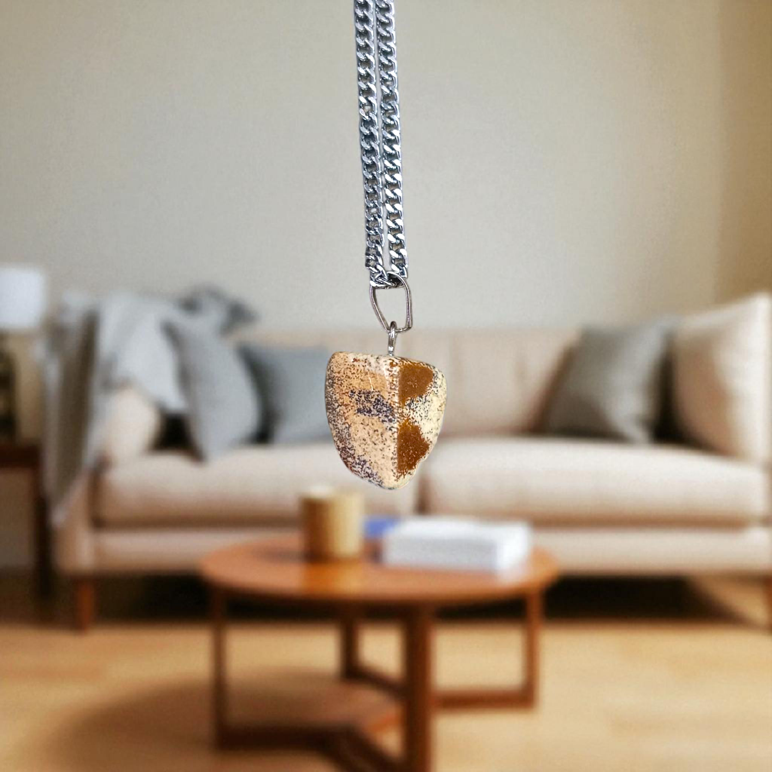 Jasper Stone Pendant Leopard Skin Style with Chain, Lab Certified, available at Timeshopee