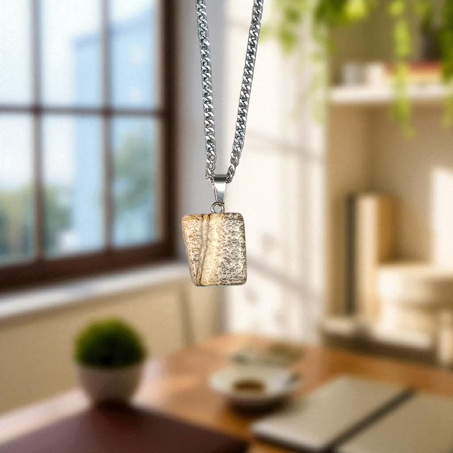 Jasper Stone Pendant Leopard Skin Style with Chain, Lab Certified, available at Timeshopee