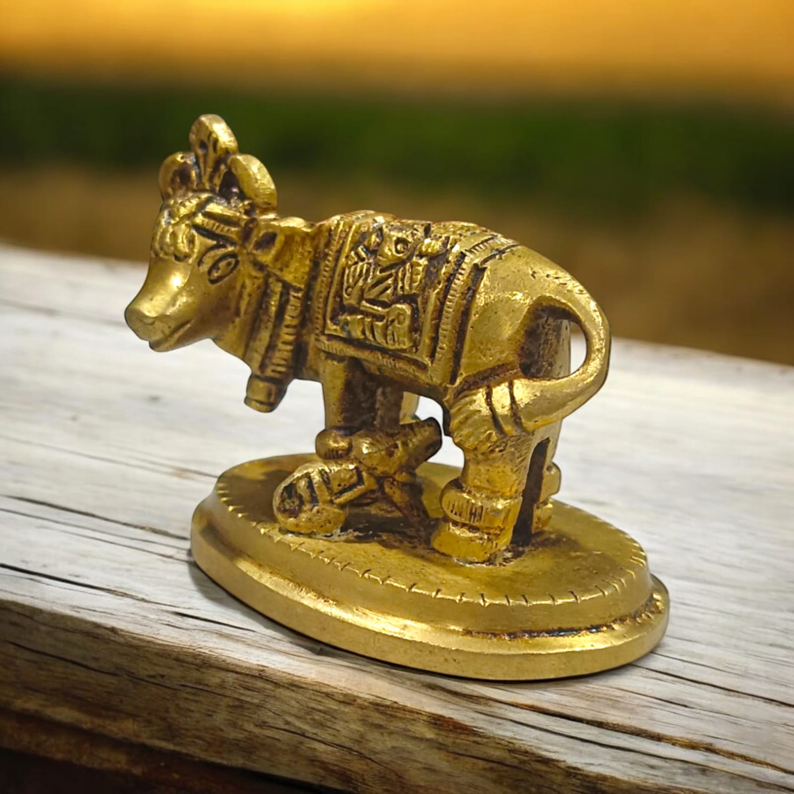 Kamdhenu Cow Brass Murti for worship, 5 cm tall, 7 cm wide, 211 grams, from Timeshopee