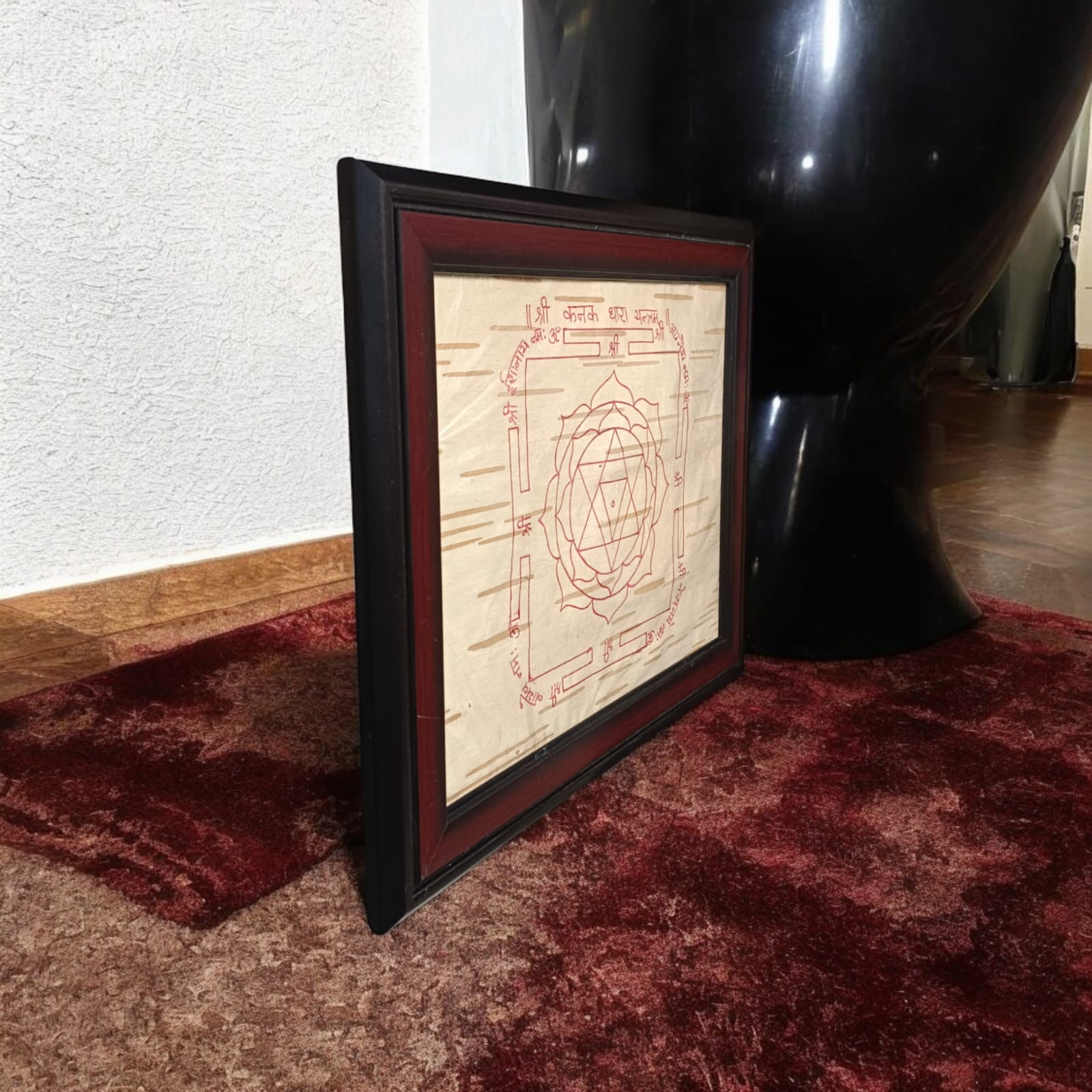Kanakdhara Yantra written on Bhojpatra, framed and handmade, designed to attract prosperity, available from Timeshopee.
