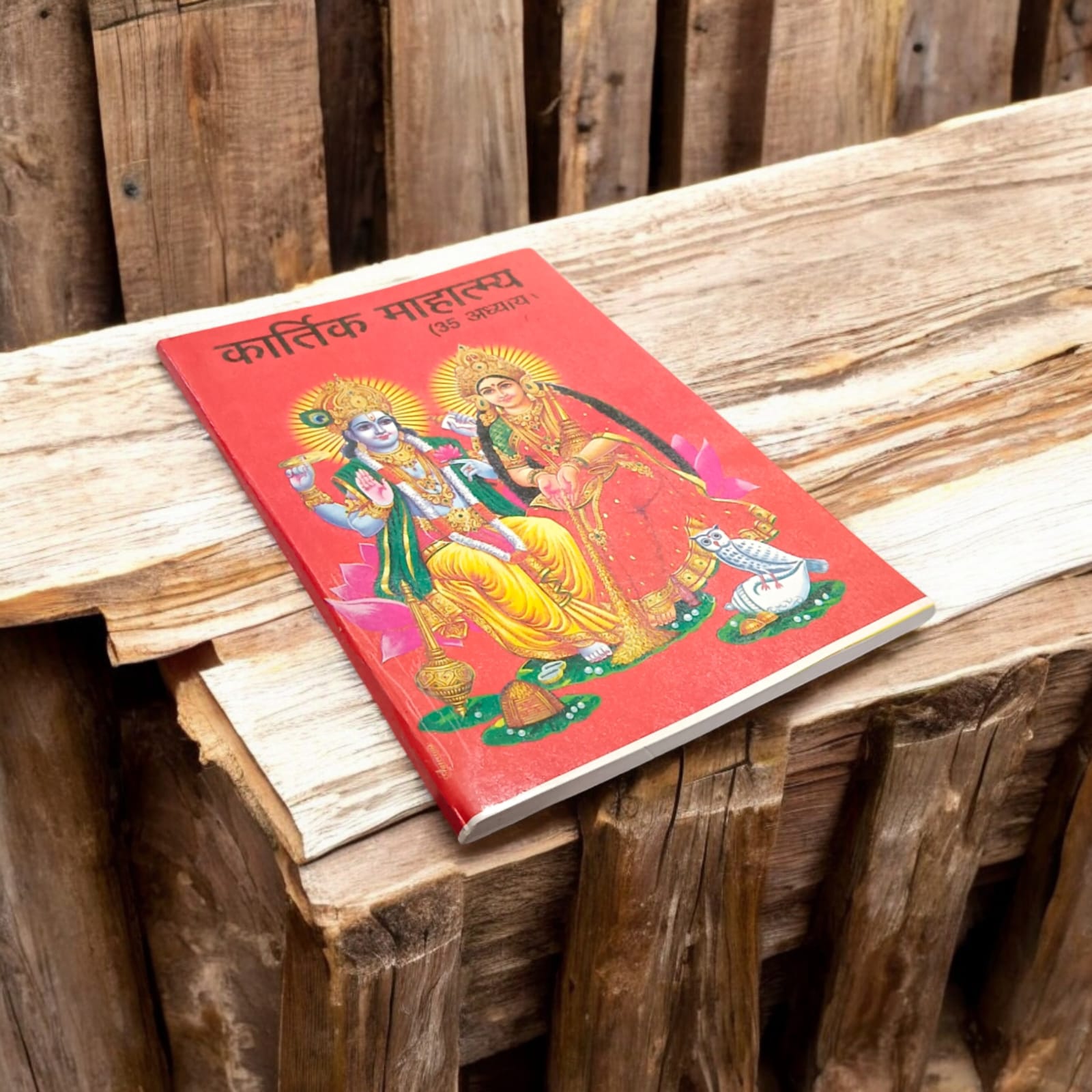 Kartik Mahatmya Hindi Book, featuring 35 Adhyays and 136 pages, available from Timeshopee for spiritual study and rituals.