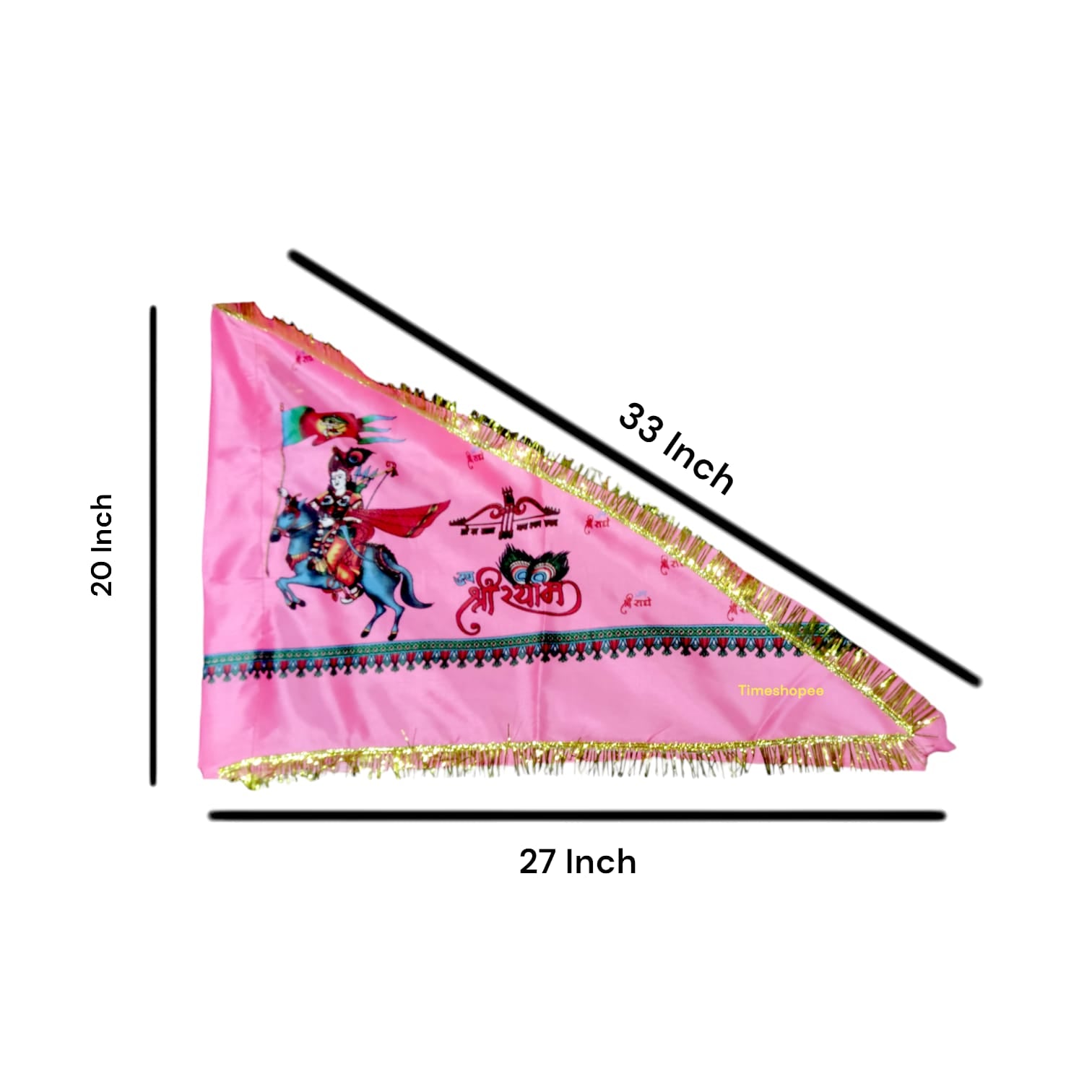 Khatu Shyam Ji Flag (Jai Shri Shyam Jhanda) in pink color, size 20"X30", for worship and decoration, available at Timeshopee.