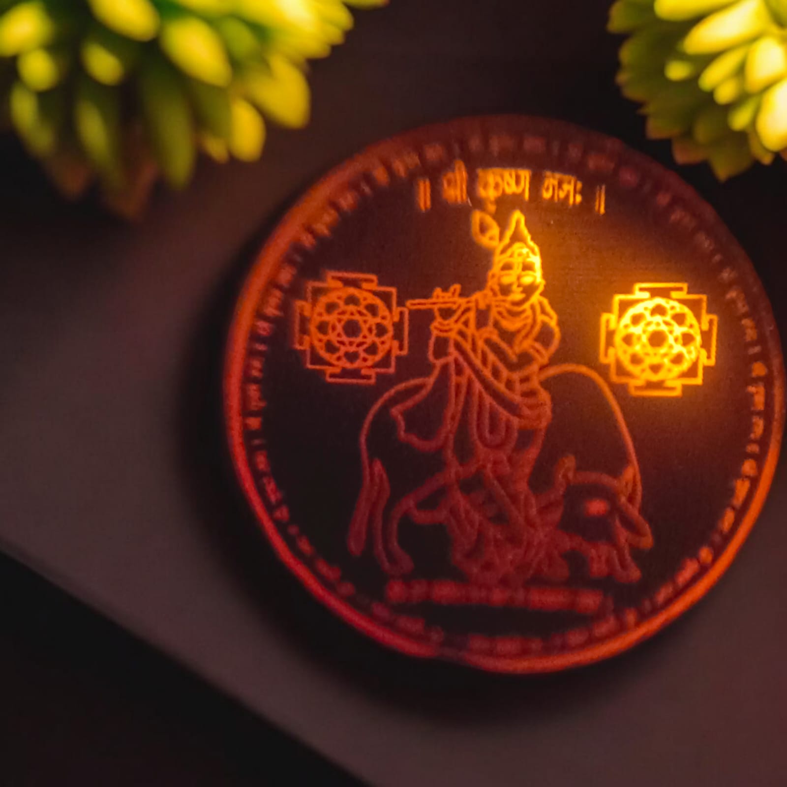 Krishna Ji Laser Locket with artificial gold-plated chain, spiritual and stylish accessory, available at Timeshopee.