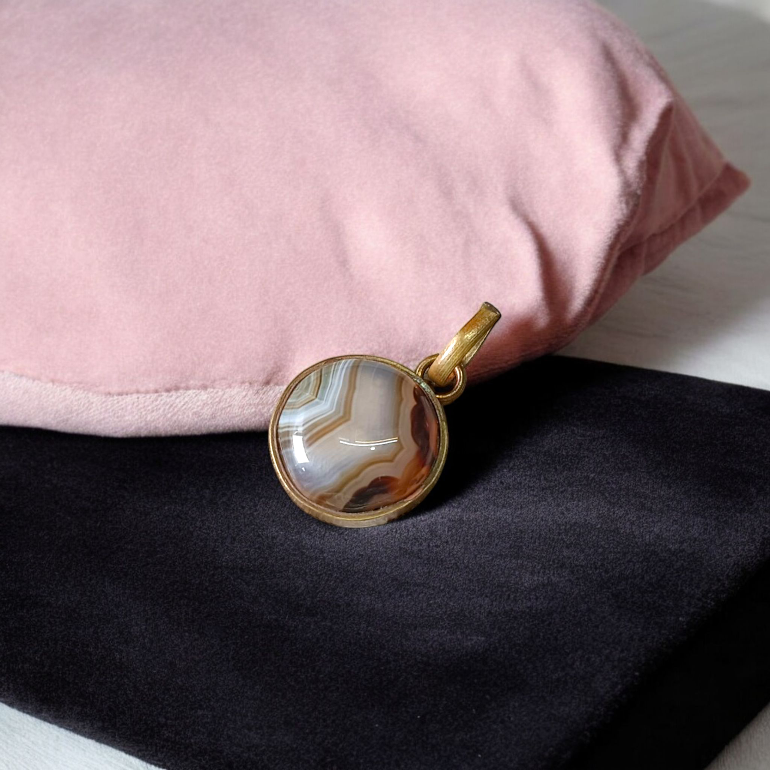 Lab-certified Black Sulemani Hakik gemstone pendant with black thread, known for protection and grounding benefits