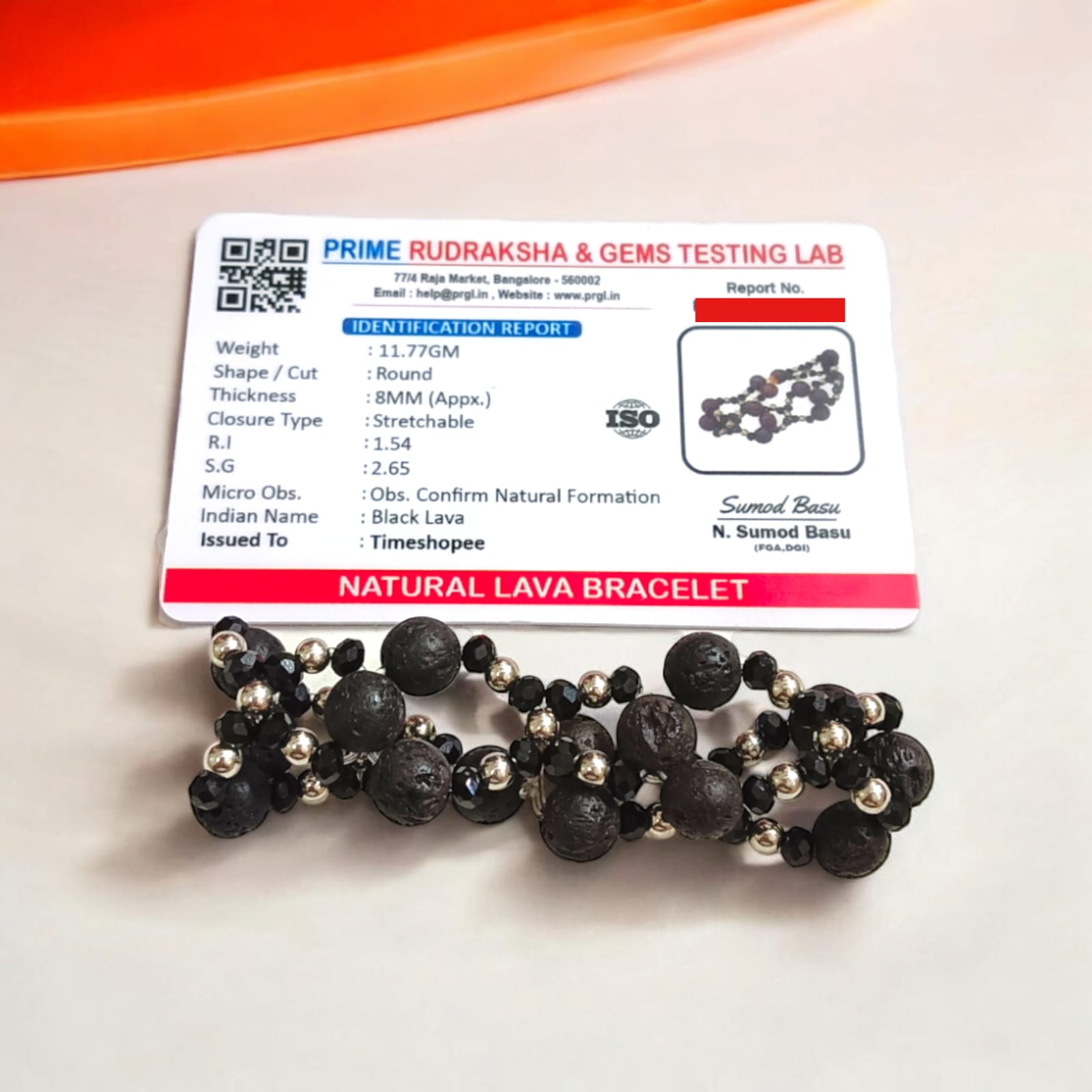 Lab-certified Lava Bracelet with 8MM lava beads and black and silver metal accents, stretchable for a sleek, premium look, designed by Timeshopee.