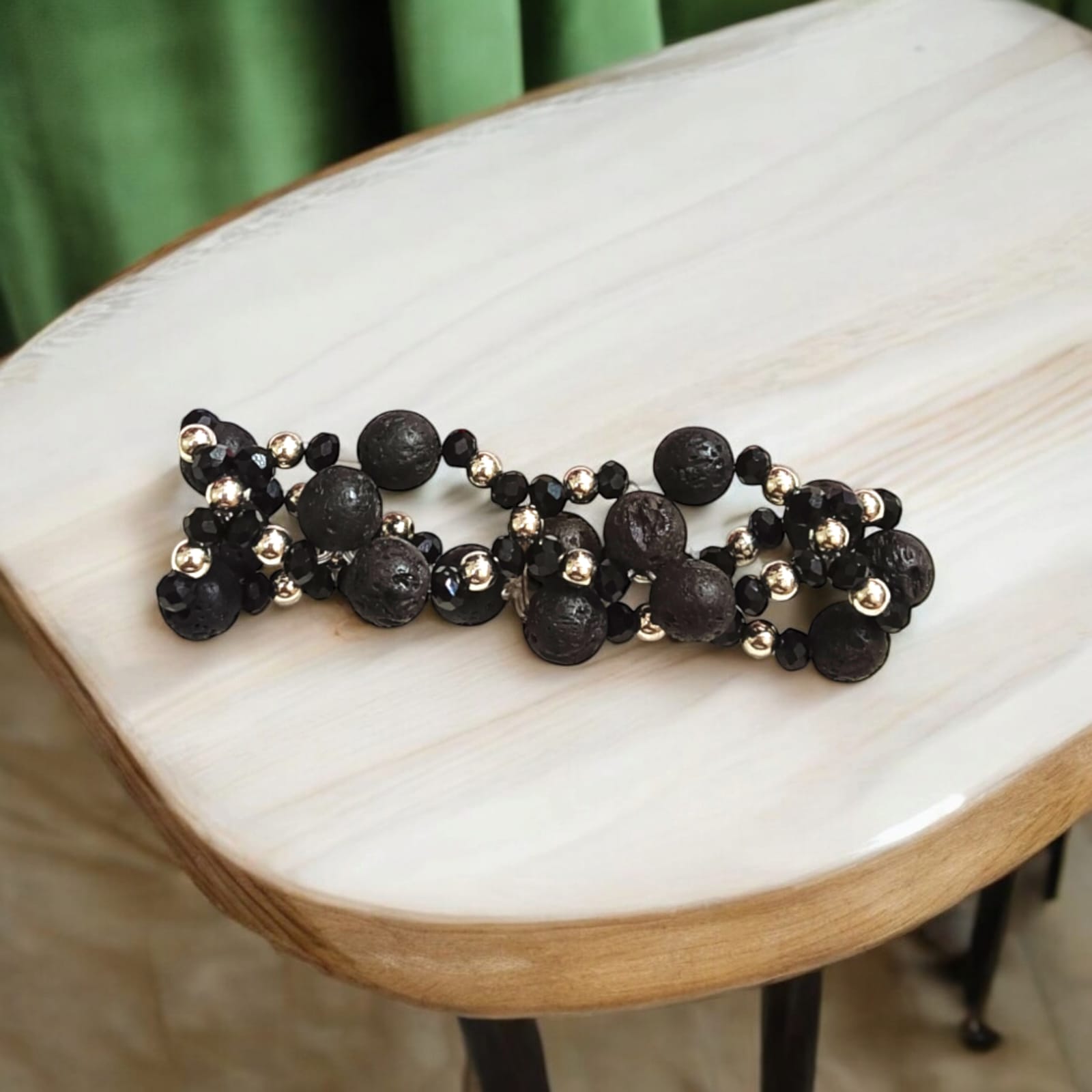 Lab-certified Lava Bracelet with 8MM lava beads and black and silver metal accents, stretchable for a sleek, premium look, designed by Timeshopee.