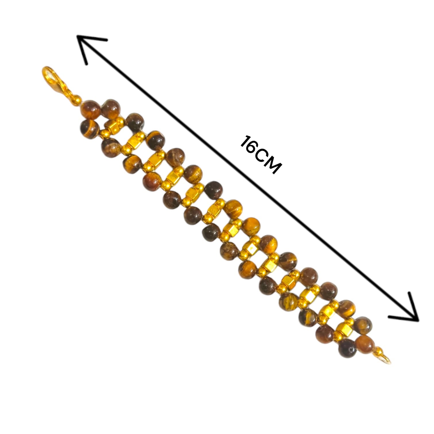 Lab-certified Tiger Eye Bracelet with 7MM beads, featuring golden metal accents and a golden lobster clasp, designed for strength, confidence, and business growth by Timeshopee.