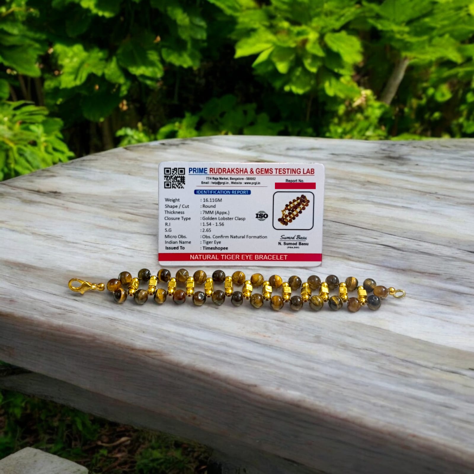 Lab-certified Tiger Eye Bracelet with 7MM beads, featuring golden metal accents and a golden lobster clasp, designed for strength, confidence, and business growth by Timeshopee.