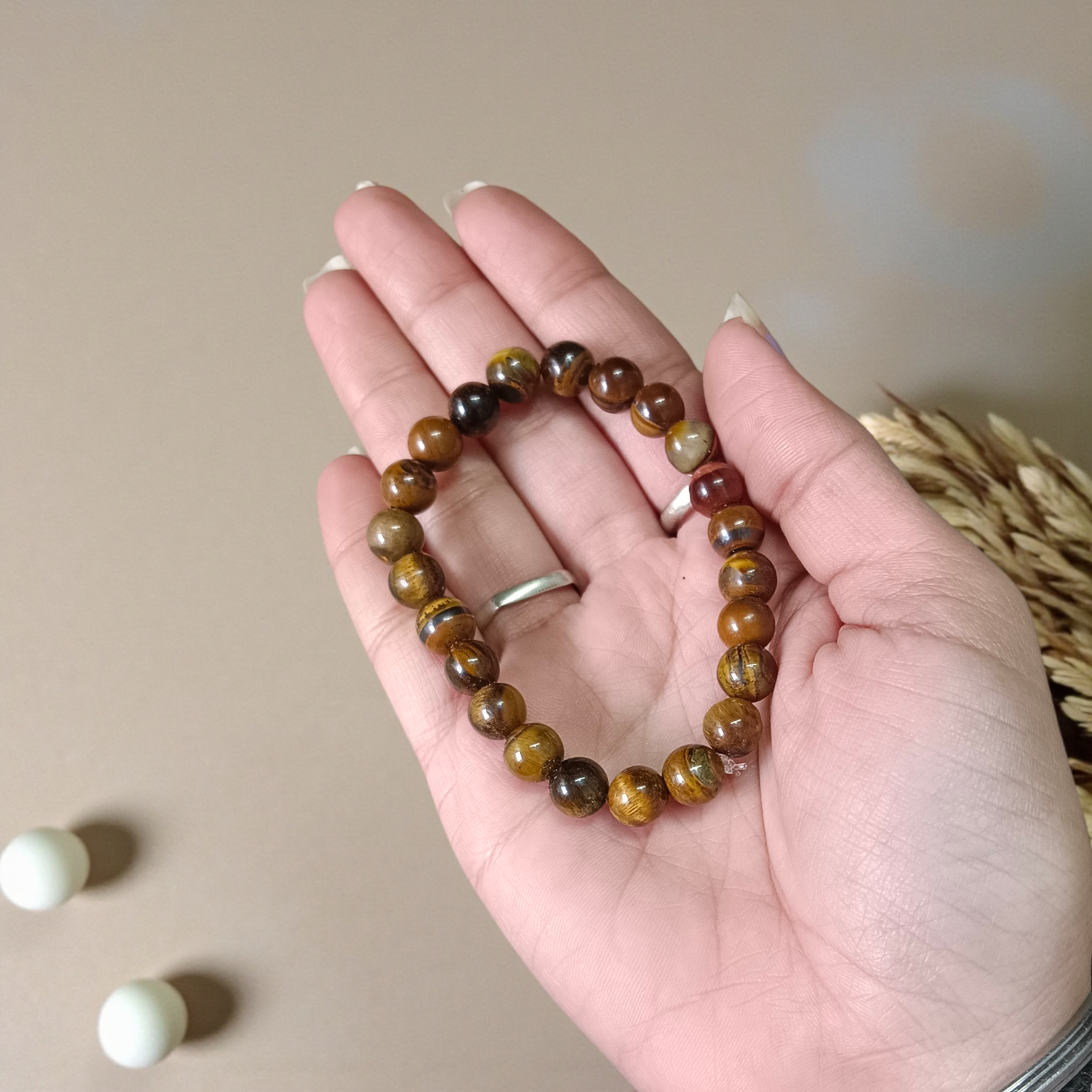 Lab-certified Tiger Eye Bracelet with 8MM natural golden-brown beads, stretchable design for focus, courage, and energy protection
