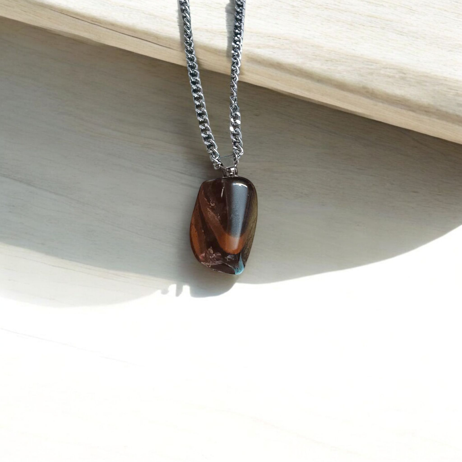 Lab-certified Tiger Eye Pendant with chain, featuring a golden-brown gemstone known for its grounding and protective properties