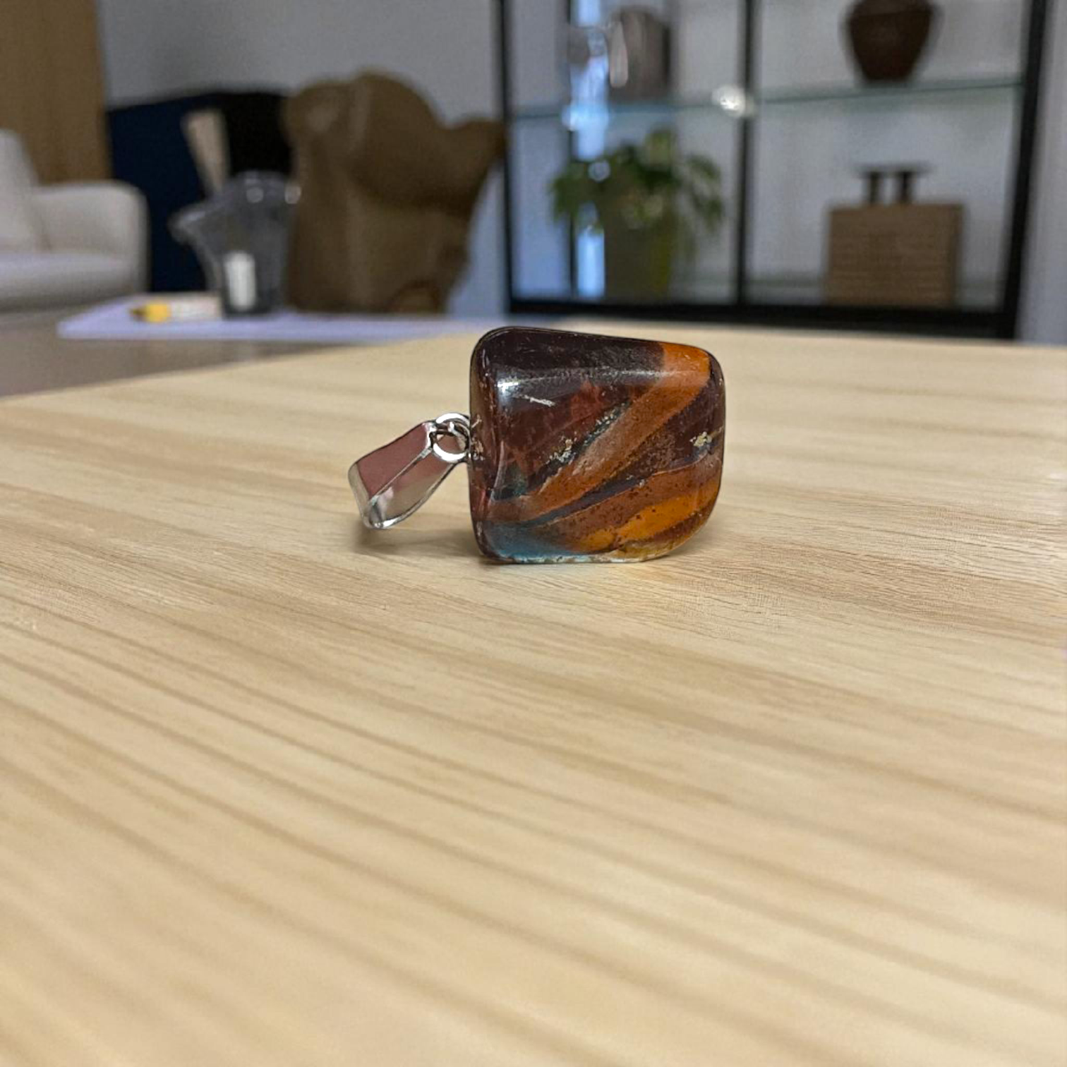 Lab-certified Tiger Eye Pendant with chain, featuring a golden-brown gemstone known for its grounding and protective properties