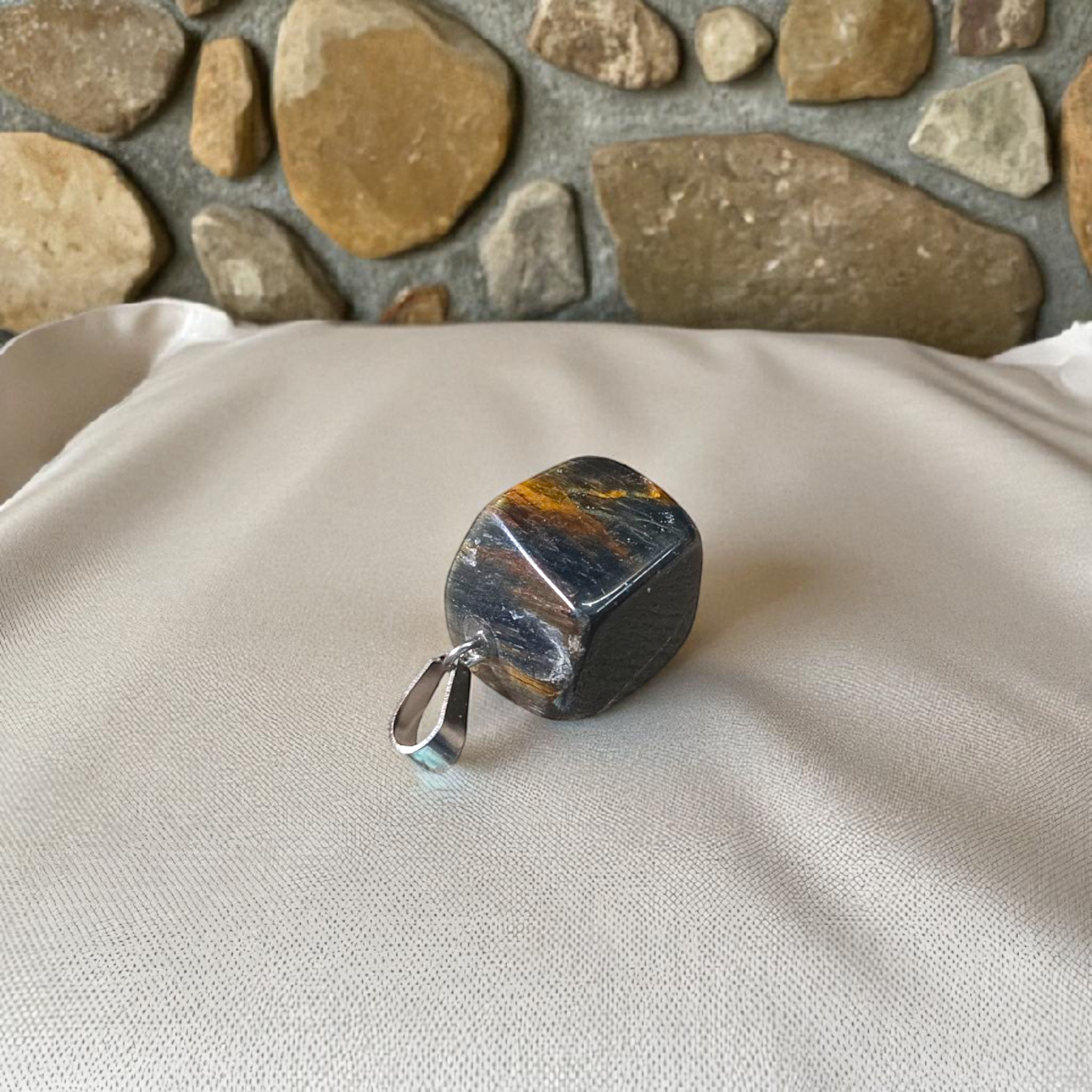 Lab-certified Tiger Eye Pendant with chain, featuring a golden-brown gemstone known for its grounding and protective properties