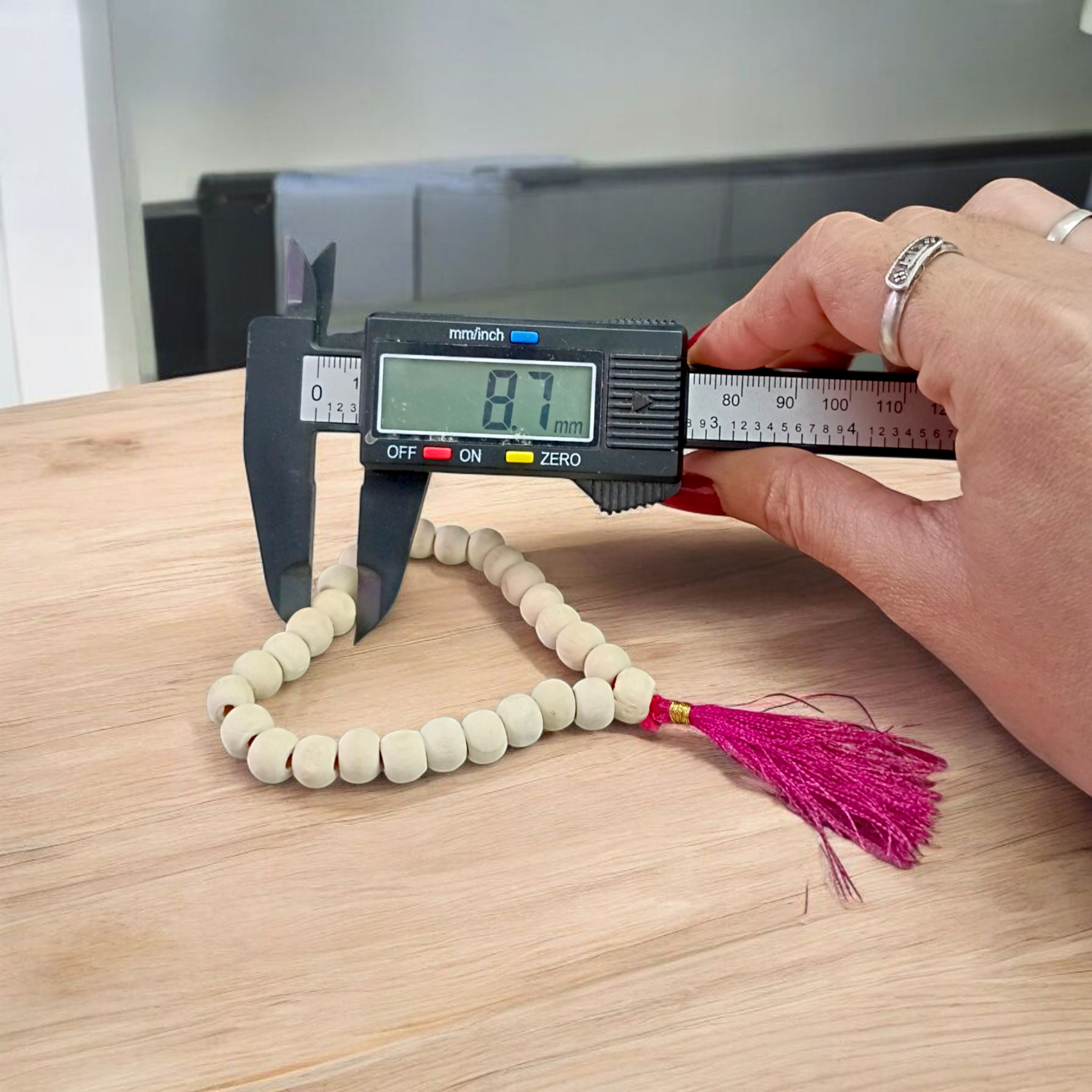 Lab-certified Tulsi Mala with 27+1 beads, used for meditation and spiritual practices, featuring traditional and sacred Tulsi beads