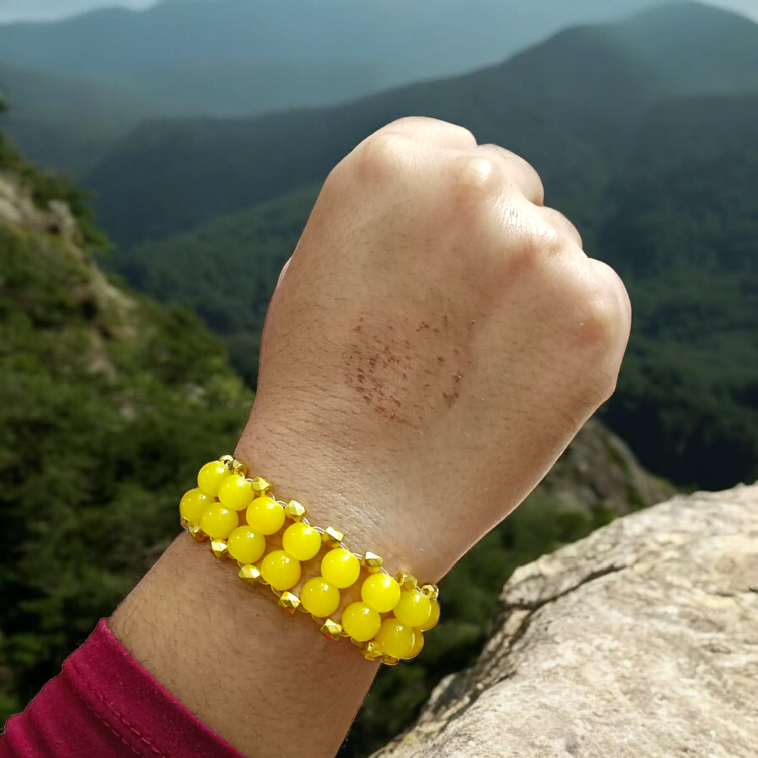 Lab-certified Yellow Agate Bracelet with 8MM beads, stretchable design, enhancing confidence and spiritual power by Timeshopee.