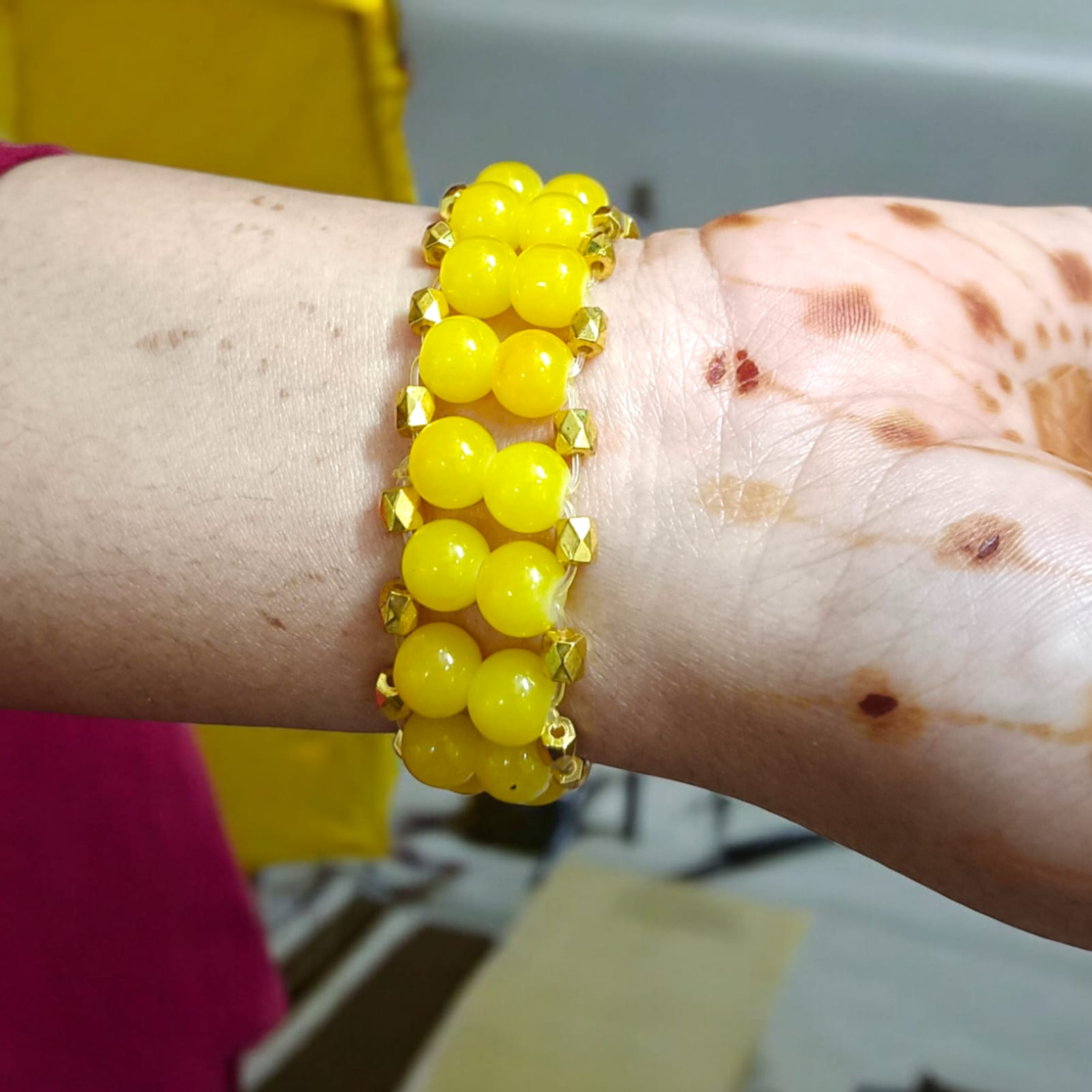 Lab-certified Yellow Agate Bracelet with 8MM beads, stretchable design, enhancing confidence and spiritual power by Timeshopee.
