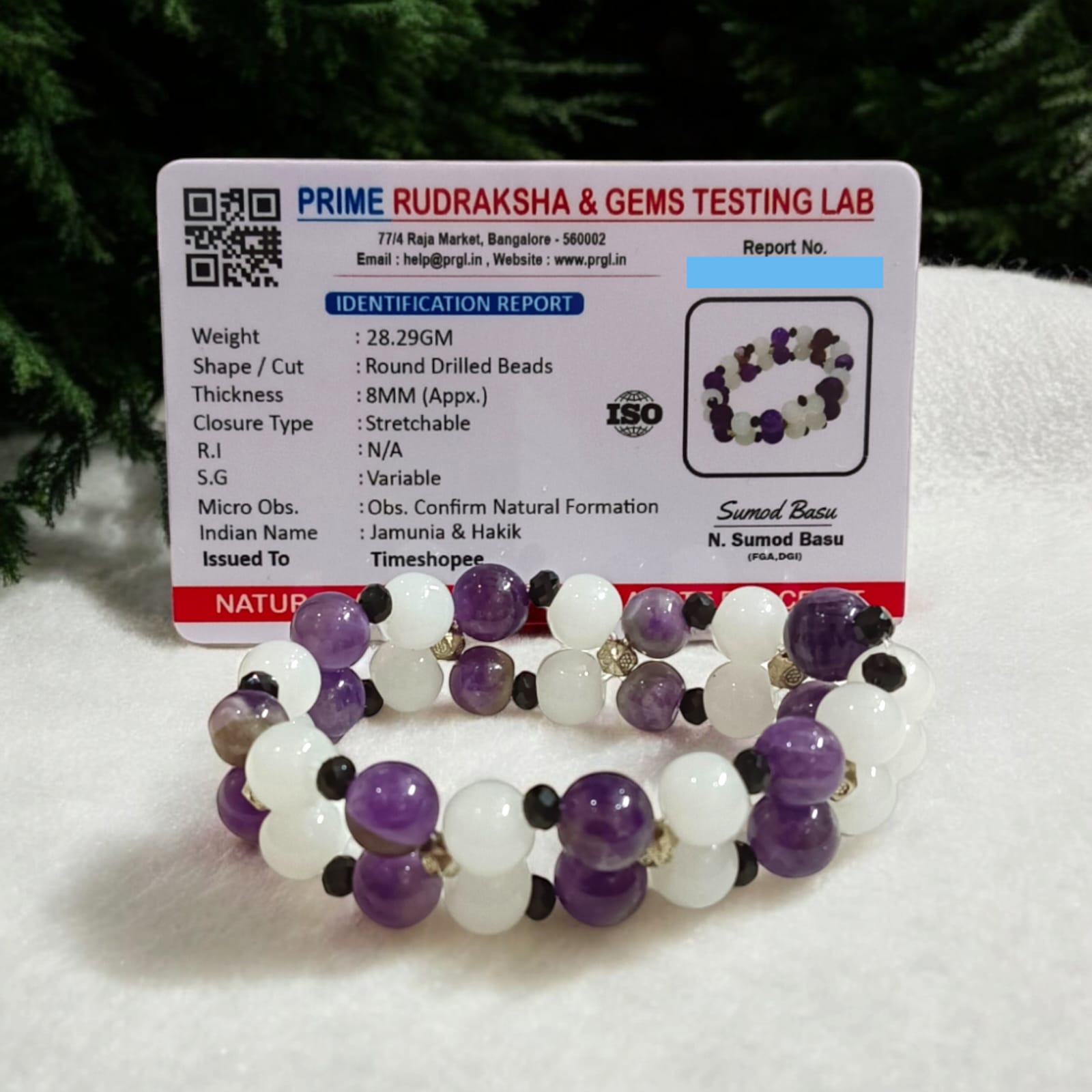 Lab-certified amethyst and white agate bracelet with 8MM stretchable beads, perfect for meditation, healing, and spiritual growth.