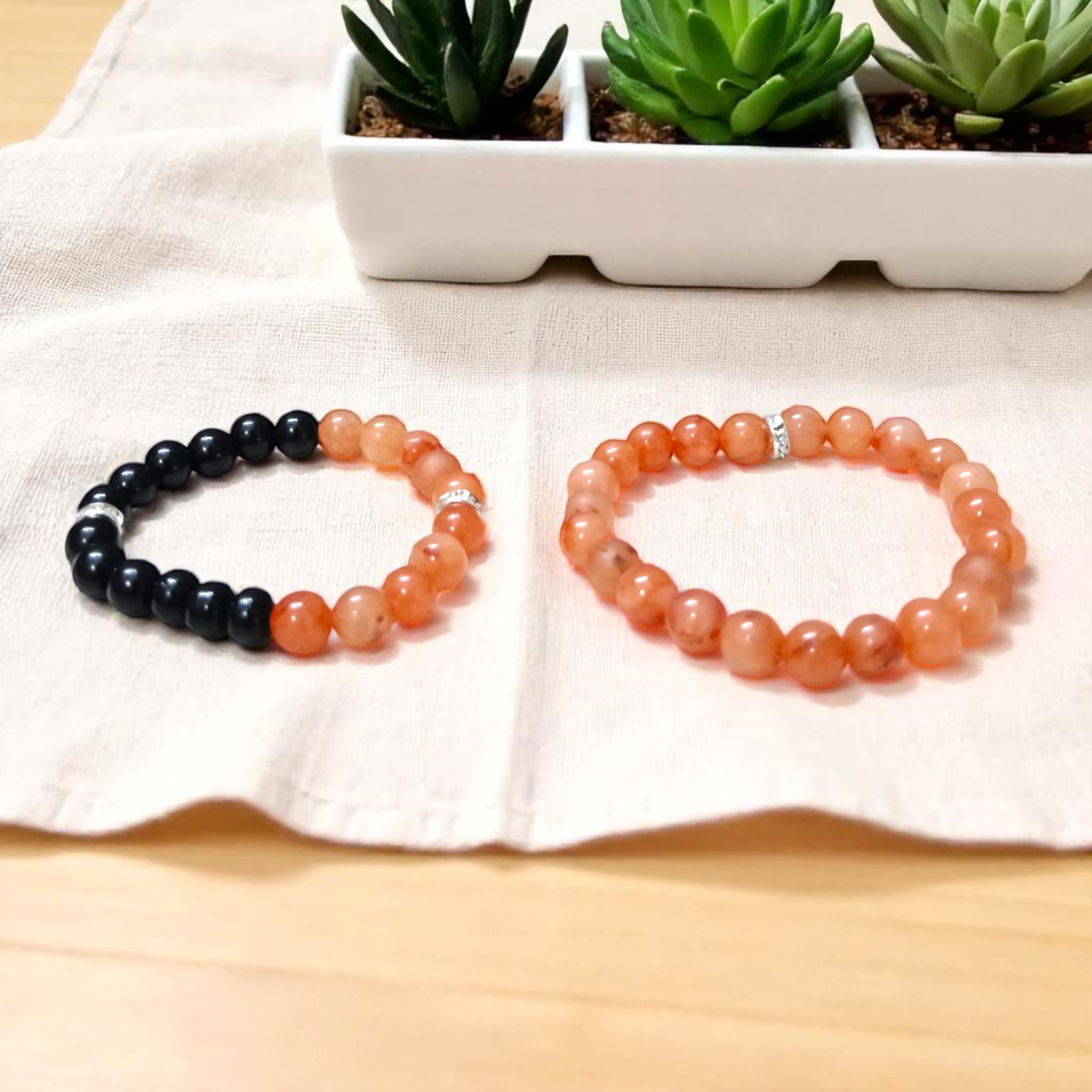 Lab Certified 8MM Hessonite & Black Agate Bracelet Combo – Healing & Protection | Timeshopee