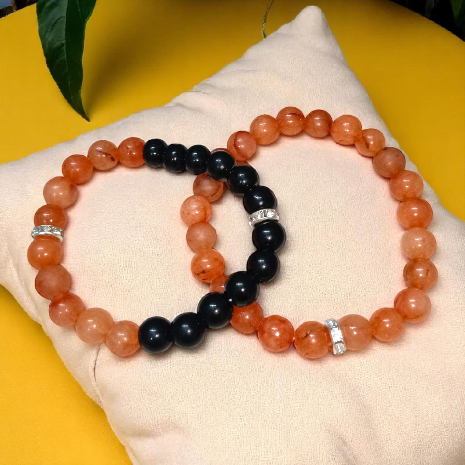 Lab Certified 8MM Hessonite & Black Agate Bracelet Combo – Healing & Protection | Timeshopee