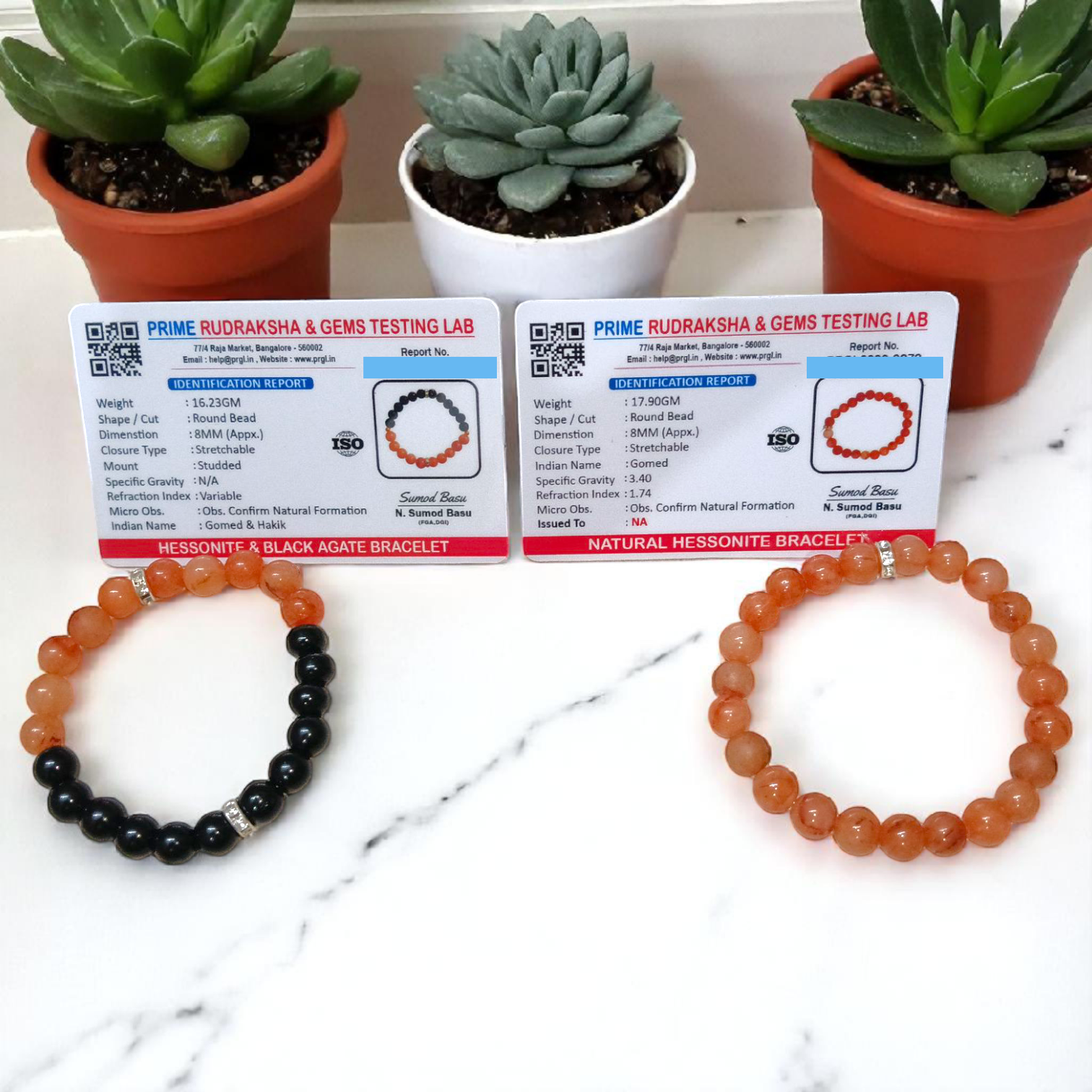 Lab Certified 8MM Hessonite & Black Agate Bracelet Combo – Healing & Protection | Timeshopee