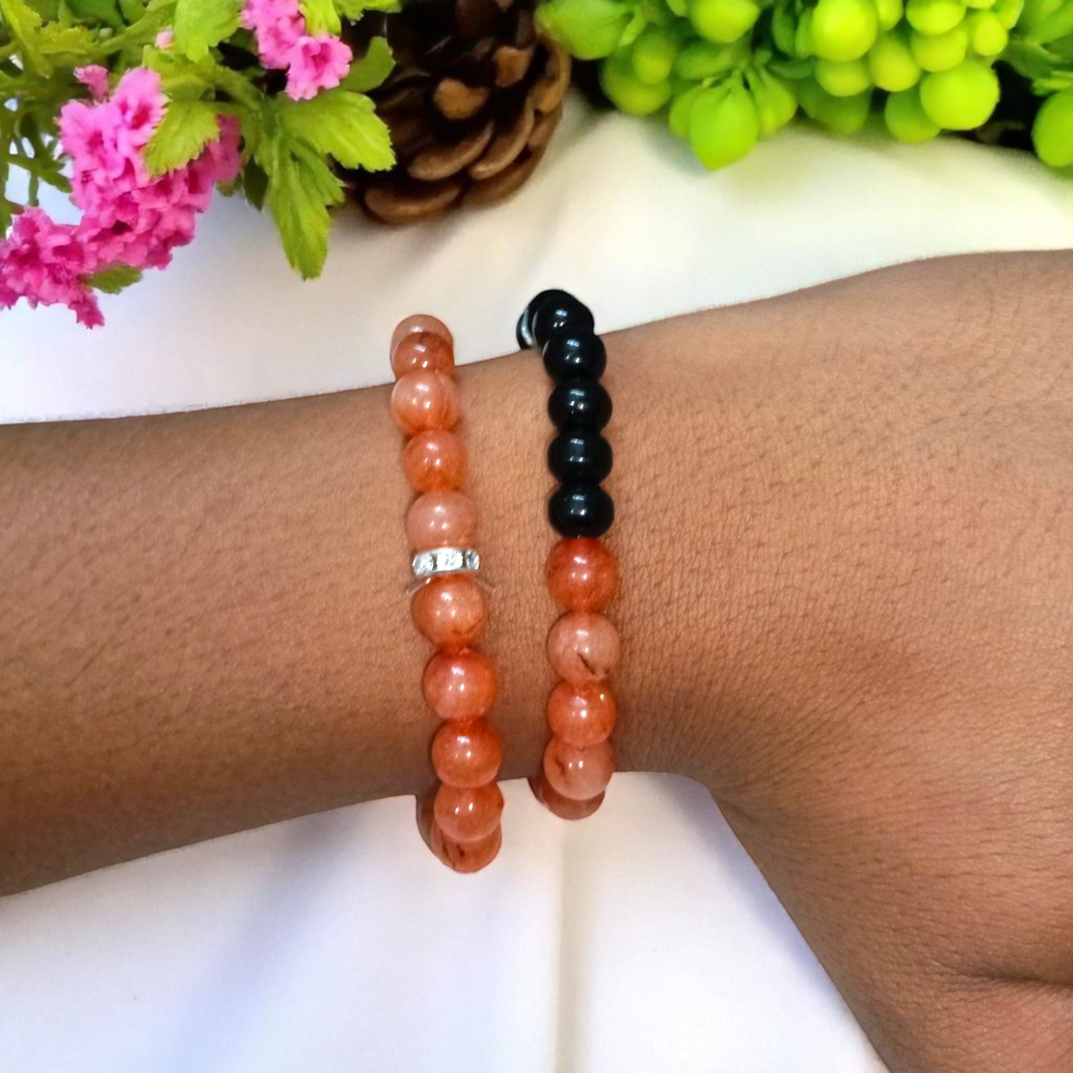 Lab Certified 8MM Hessonite & Black Agate Bracelet Combo – Healing & Protection | Timeshopee