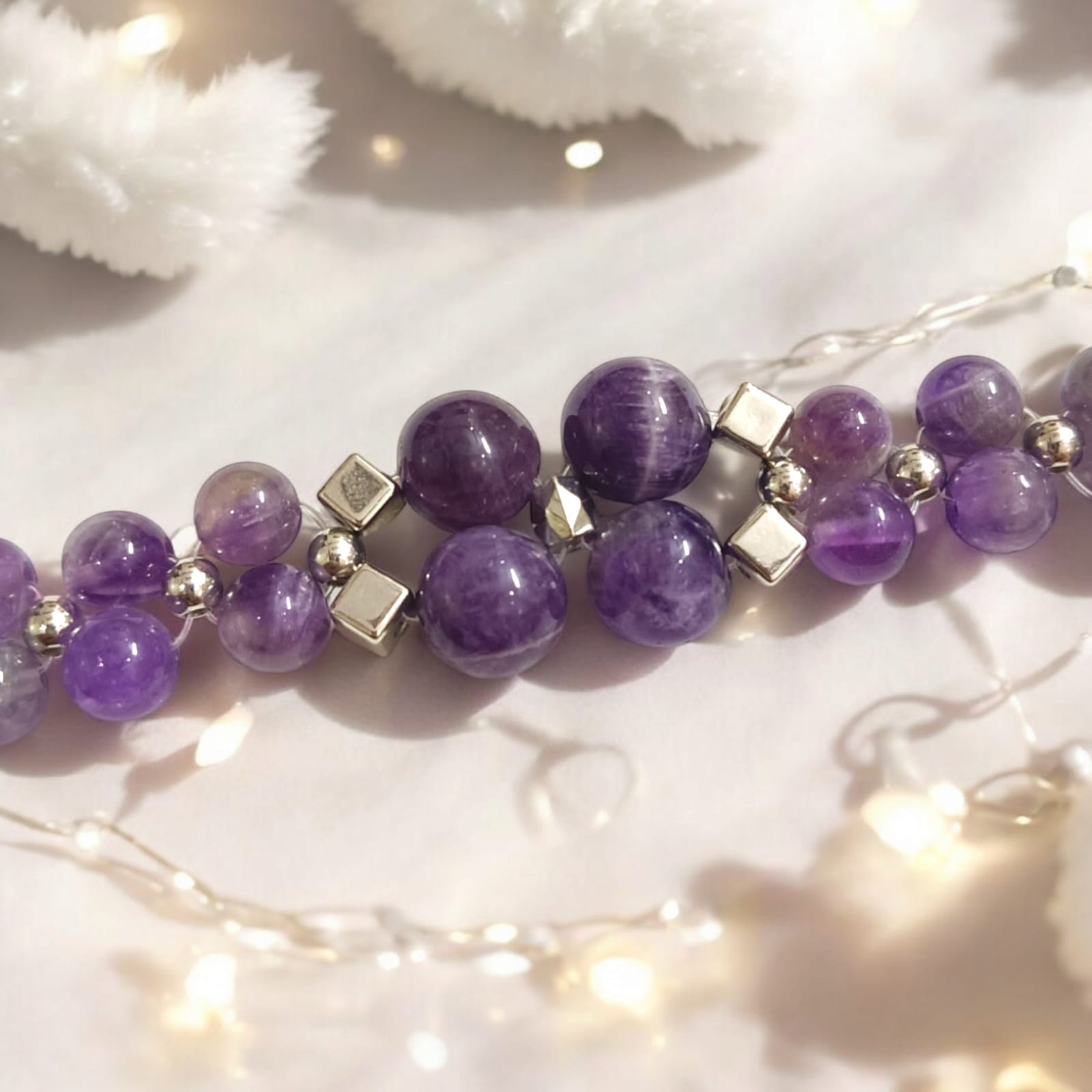 Lab Certified Amethyst Bracelet from Timeshopee with 8MM beads and an adjustable lobster clasp, perfect for stylish wear and spiritual benefits.