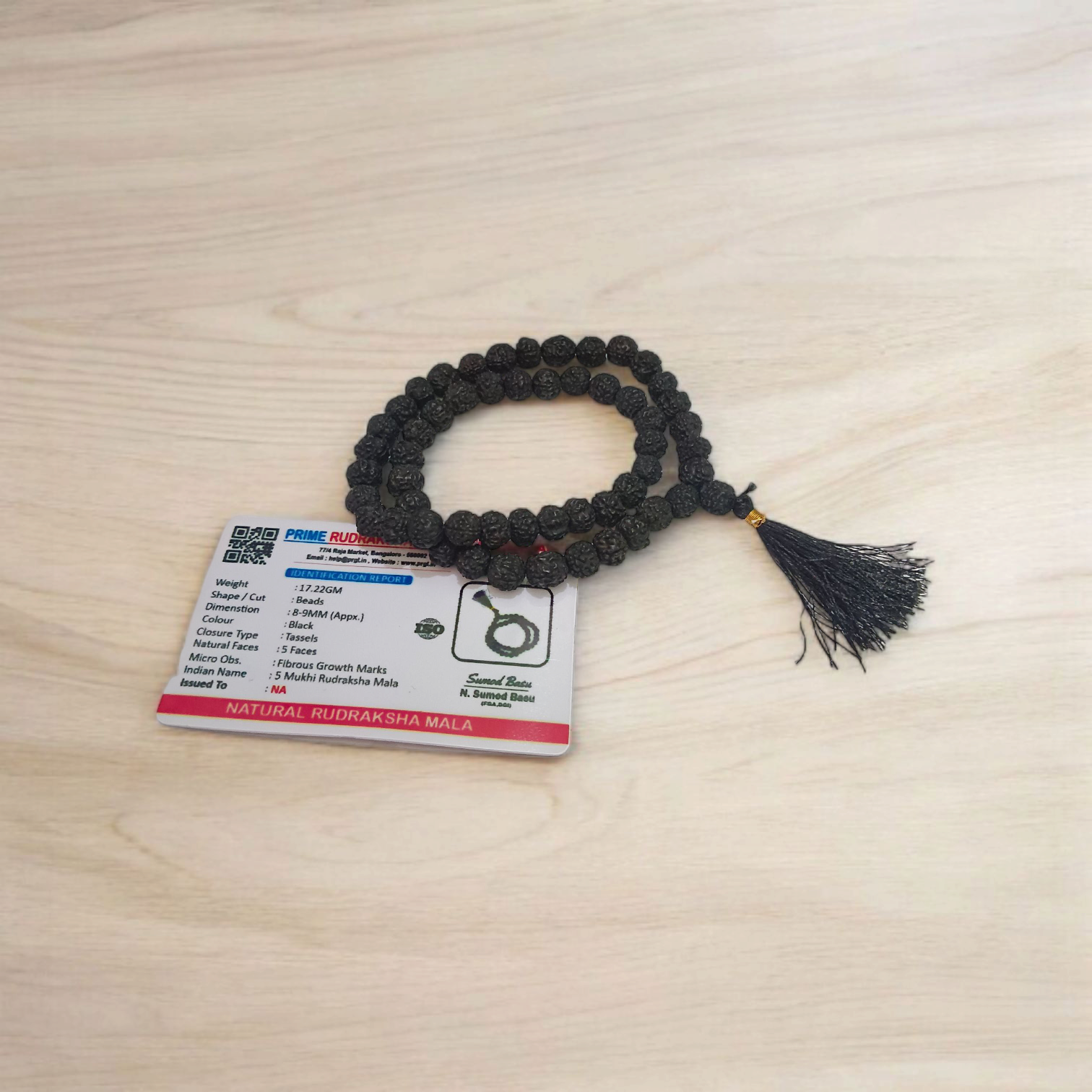 Lab Certified Black Rudraksha Mala with 5 Mukhi 7-8mm Beads – 54+1 Mala for Meditation and Spiritual Use