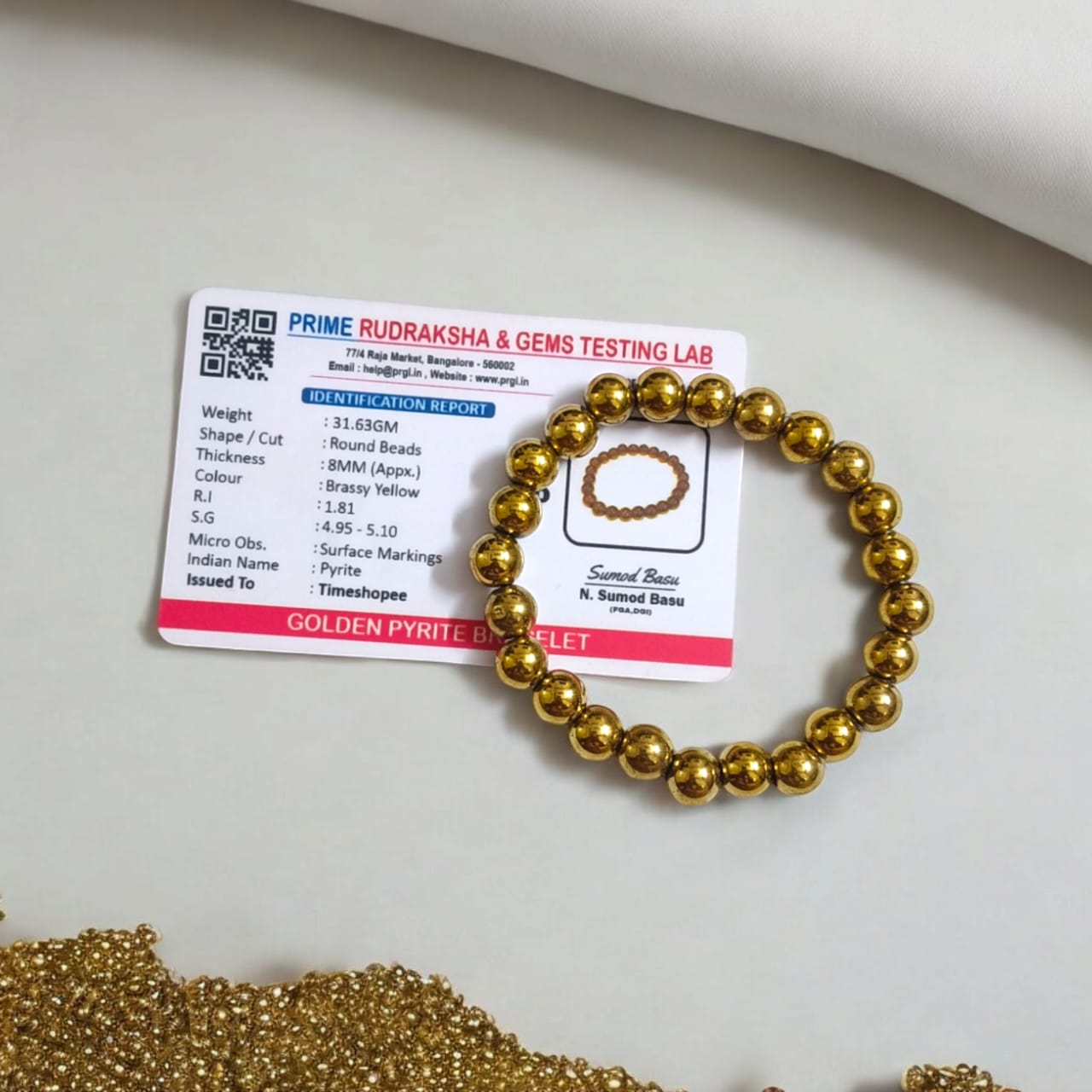 Lab Certified Golden Pyrite Bracelet - Natural Pyrite Beads Bracelet by Timeshopee-Online Religious Store