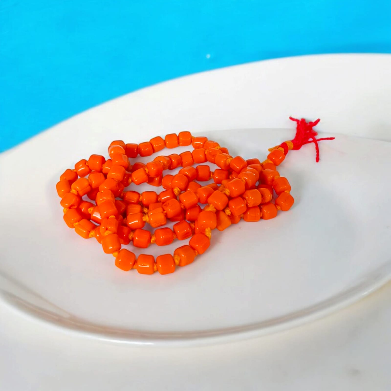 Lab Certified Orange Monga Mala from Timeshopee, ideal for spiritual practices, meditation, and as a vibrant accessory.