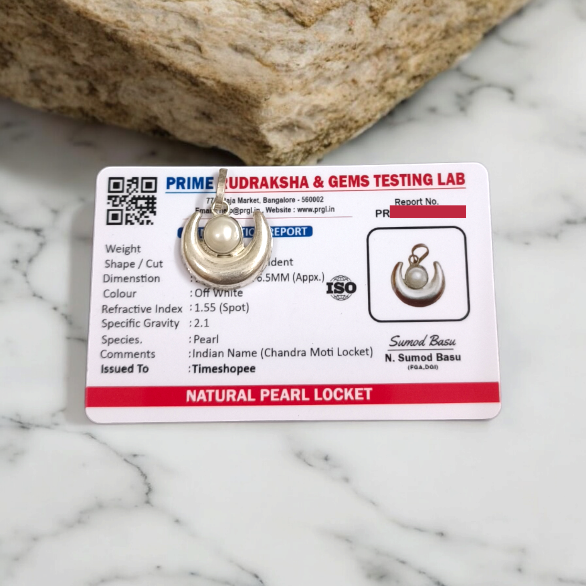 Lab Certified Pearl Moon Pendant with Moti Chandra Gemstone in Silver