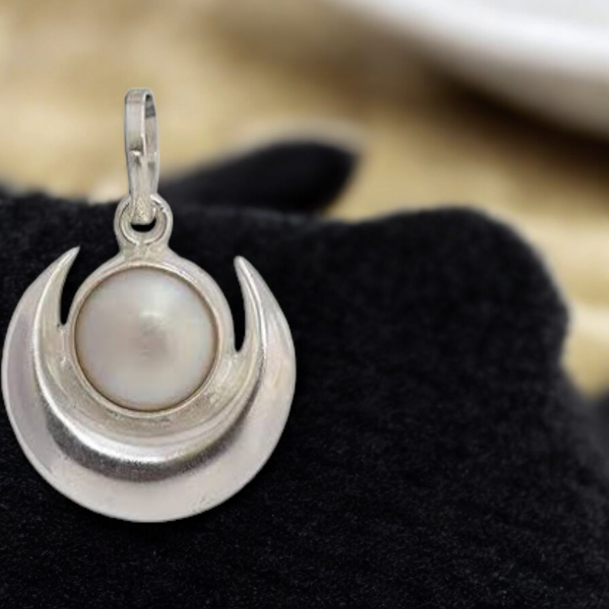 Lab Certified Pearl Moon Pendant with Moti Chandra Gemstone in Silver