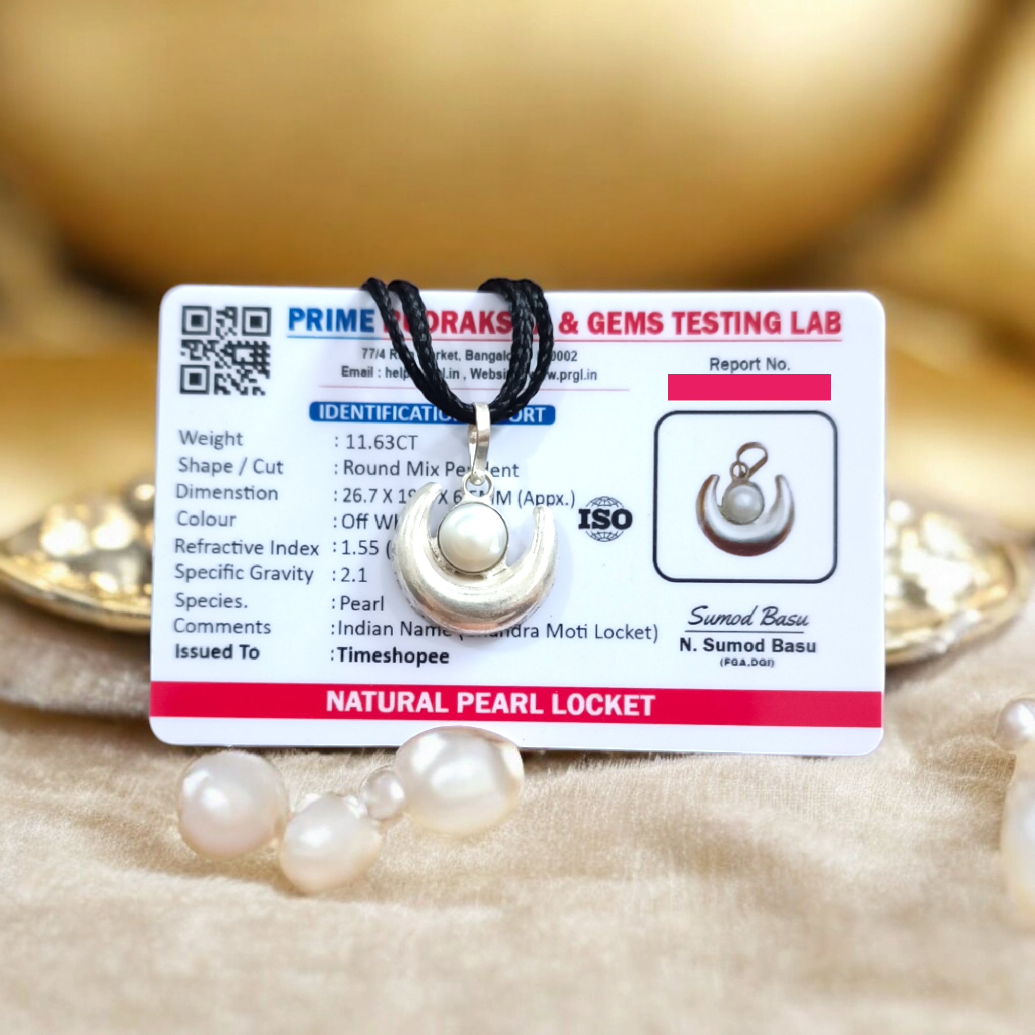 Lab Certified Pearl Moon Pendant with Moti Chandra Gemstone in Silver
