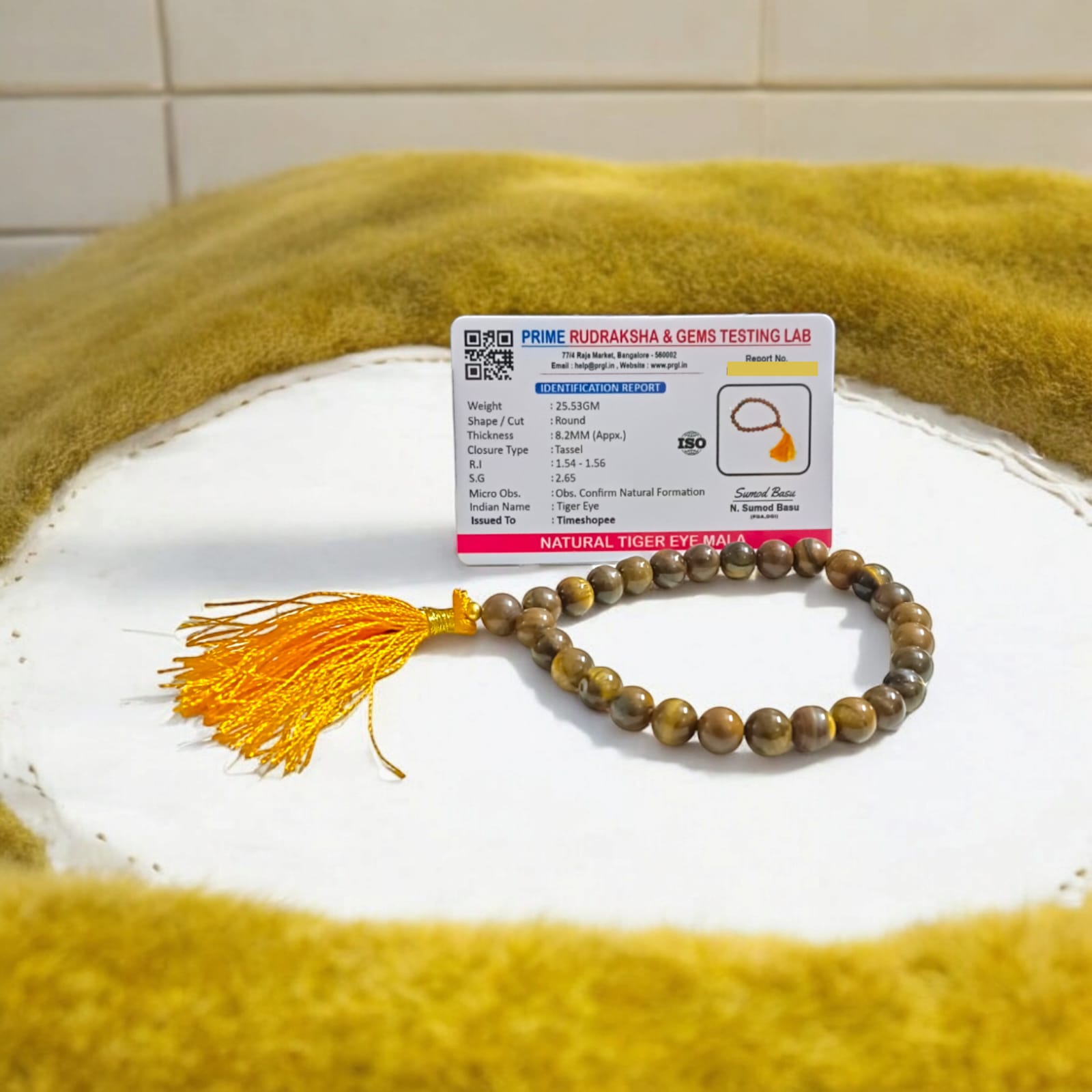 Lab Certified Tiger Eye Mala 27+1 Beads - Compact 8mm Bead Mala for Japa by Timeshopee-Online Religious Store