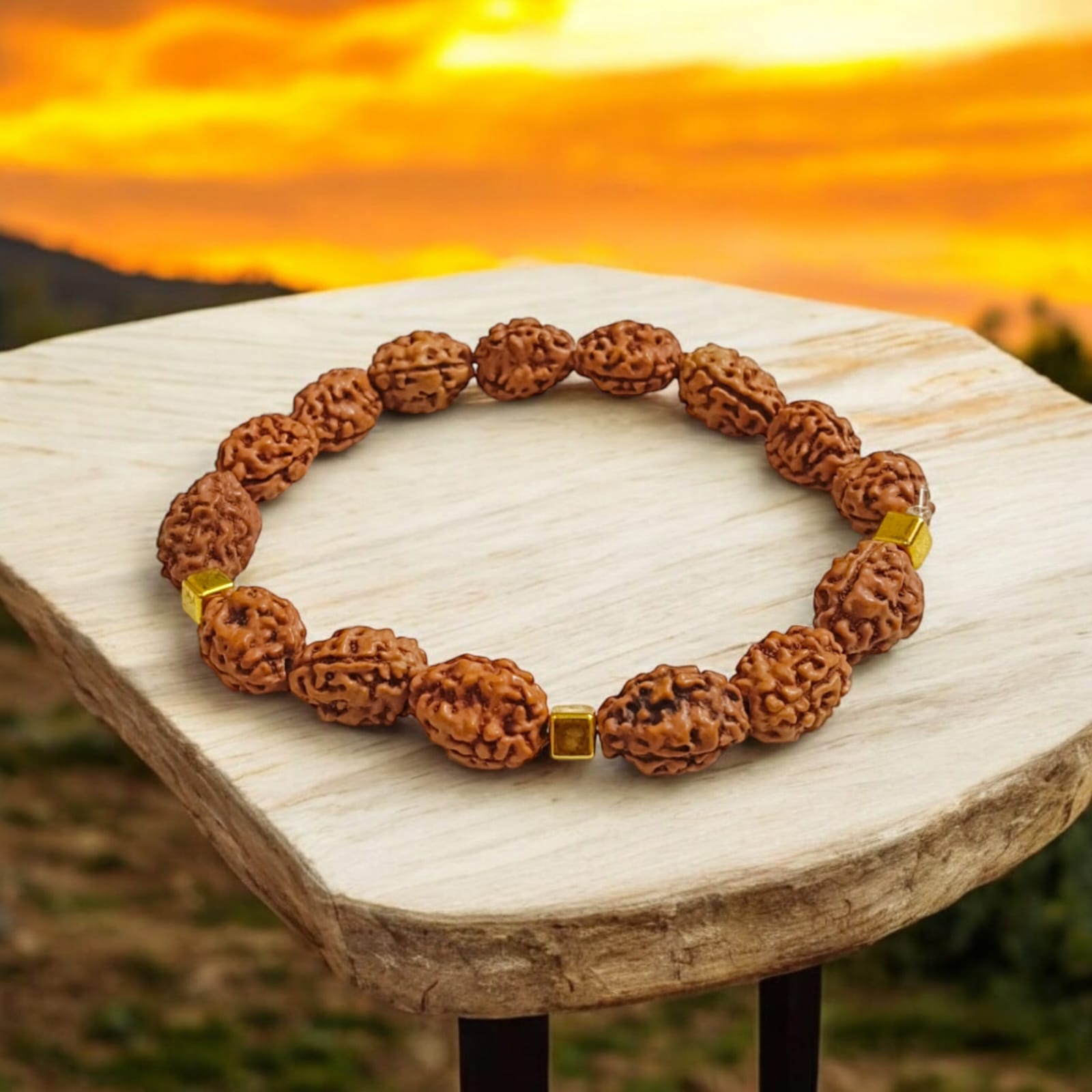Lab certified 3 Mukhi Rudraksha bracelet with 12mm beads, offering Trishakti protection, perfect for spiritual wear and gifting.