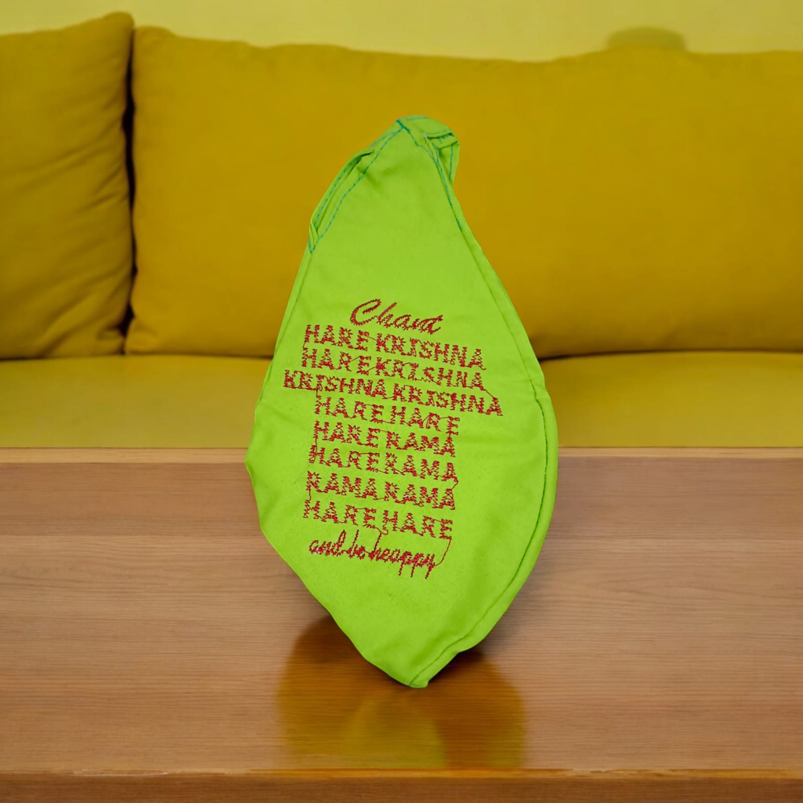 Laddu Gopal Cotton Japa Mala Bag with Gomukhi design, dimensions 25.4 x 12.7 x 2.5 cm, lightweight, available at Timeshopee.