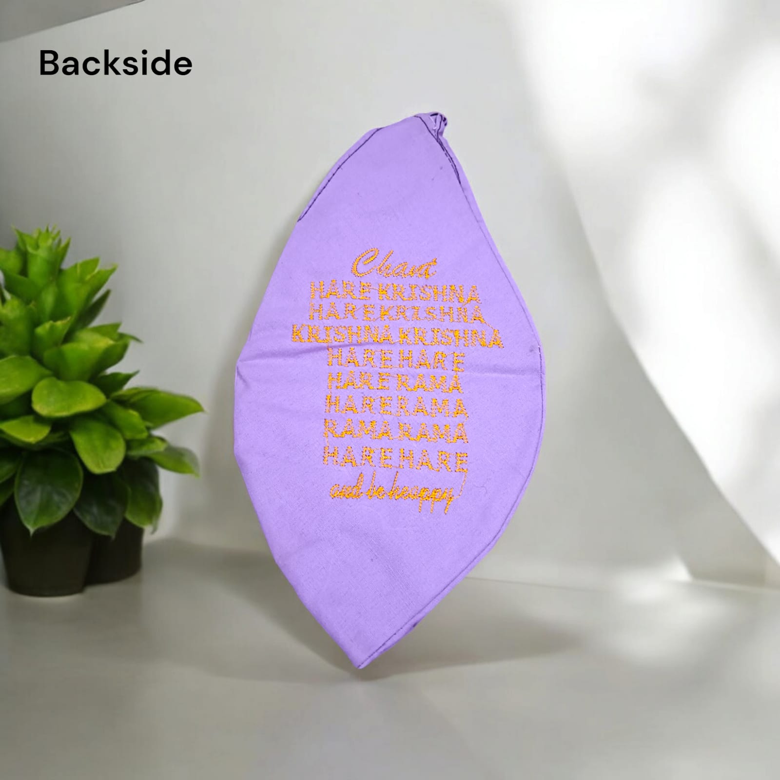 Laddu Gopal Cotton Japa Mala Bag with photo-printed Gomukhi design, dimensions 25.4 x 12.7 x 2.5 cm, lightweight and available at Timeshopee.