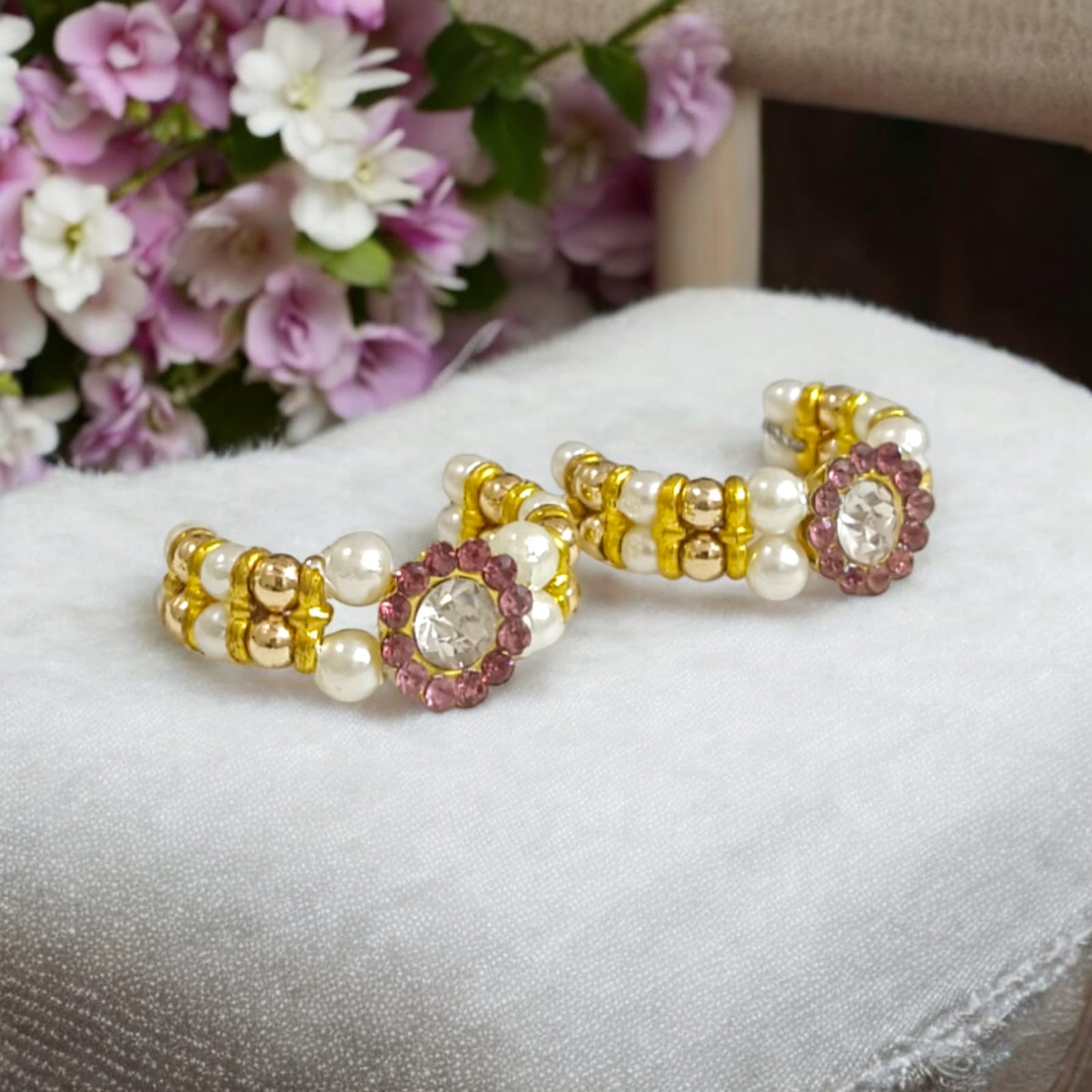 Laddu Gopal Moti Kada Set in six vibrant colors—Red, Peach, Yellow, Purple, Turquoise, and Dark Green by Timeshopee