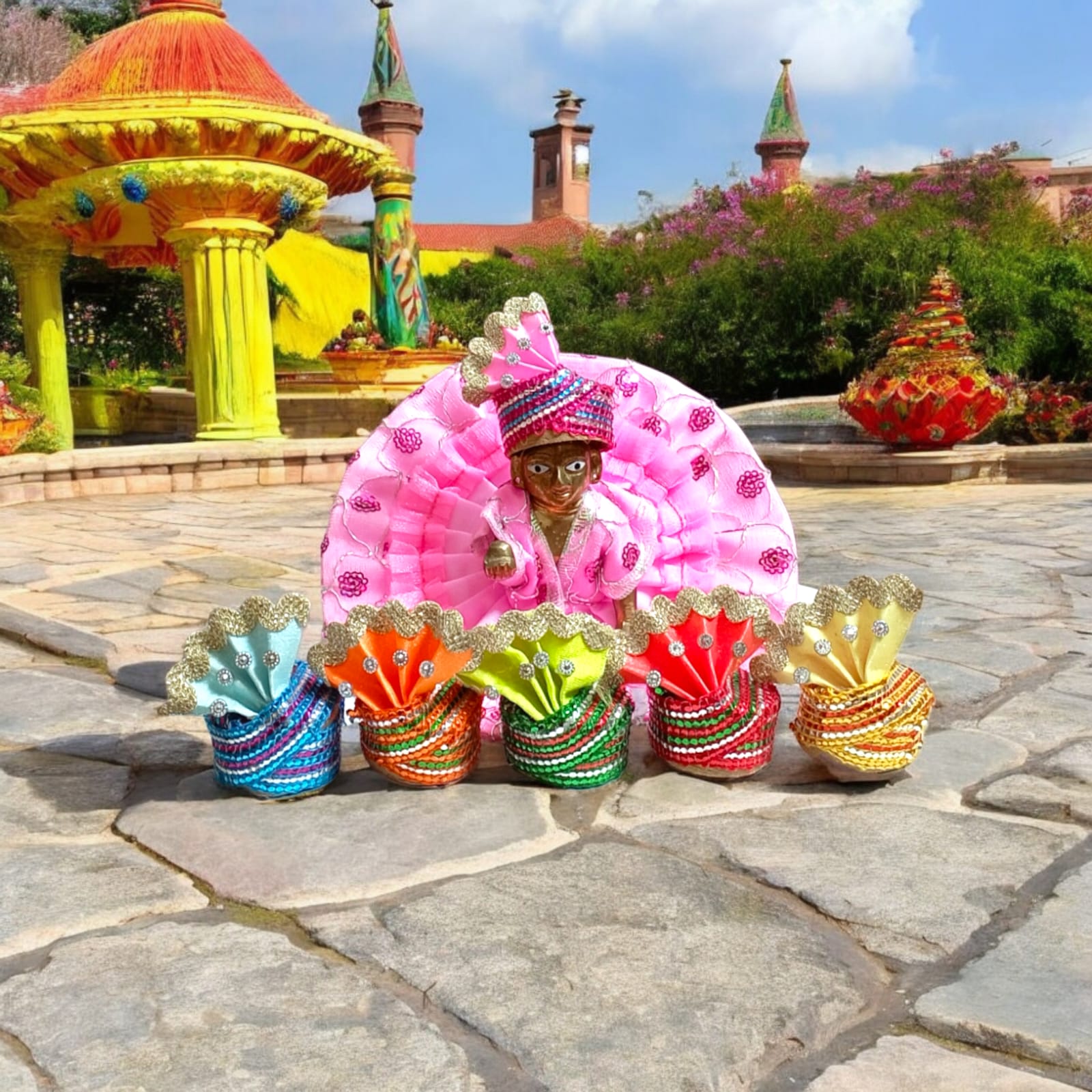 Laddu Gopal Pagdi Set of 6 | Size 5 No | Elegant Adornment for Idol