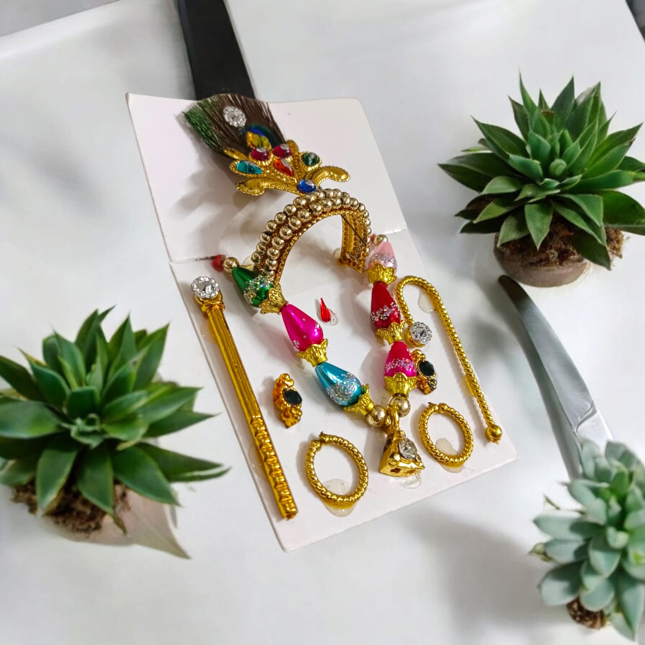 Laddu Gopal Shringaar Set Mukut, Earring, Bangles, Mala and Bansuri | Timeshopee