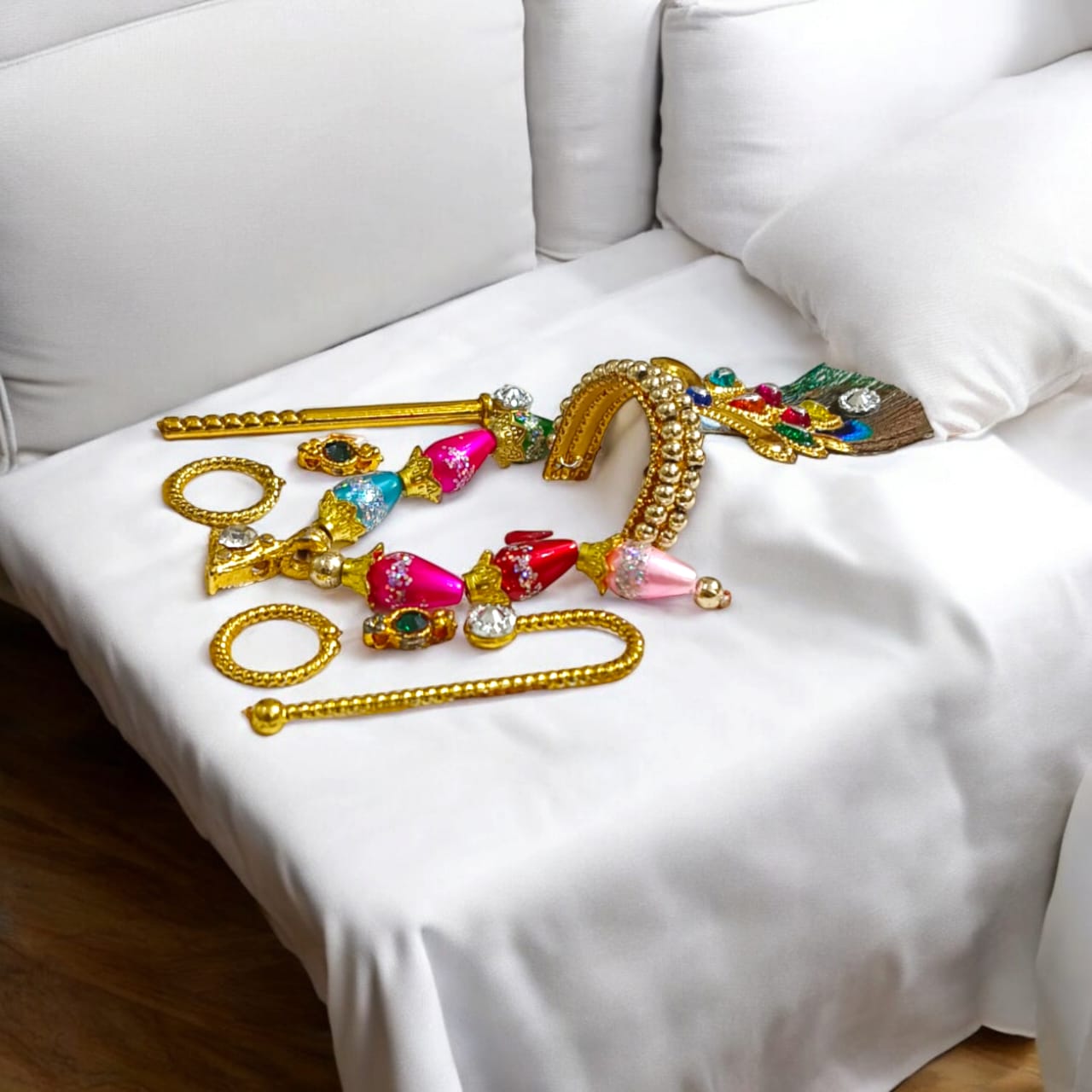 Laddu Gopal Shringaar Set Mukut, Earring, Bangles, Mala and Bansuri | Timeshopee