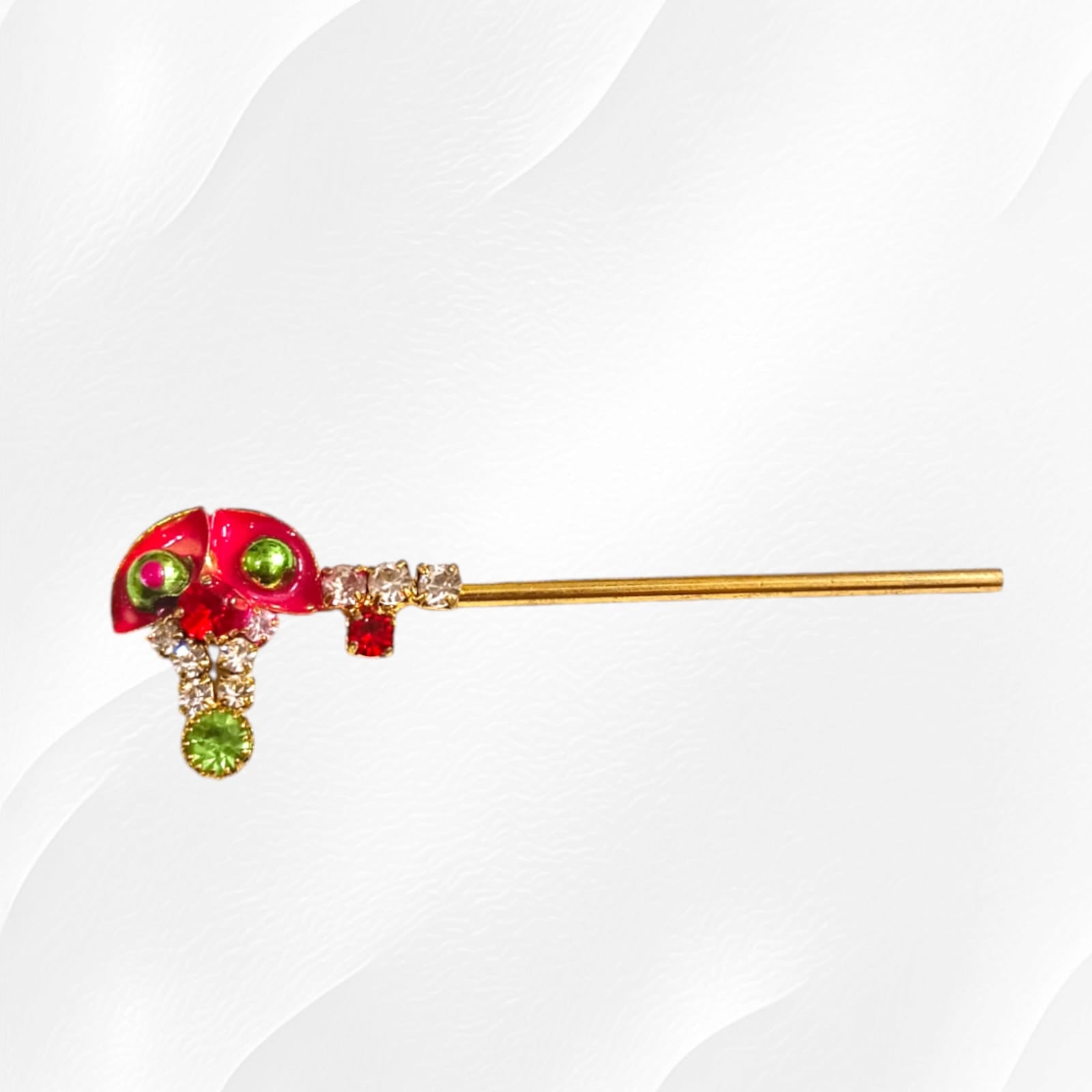 Laddu Gopal bansuri with a zircon-studded design, a beautifully crafted flute accessory ideal for Bal Gopal idols and festive decor.