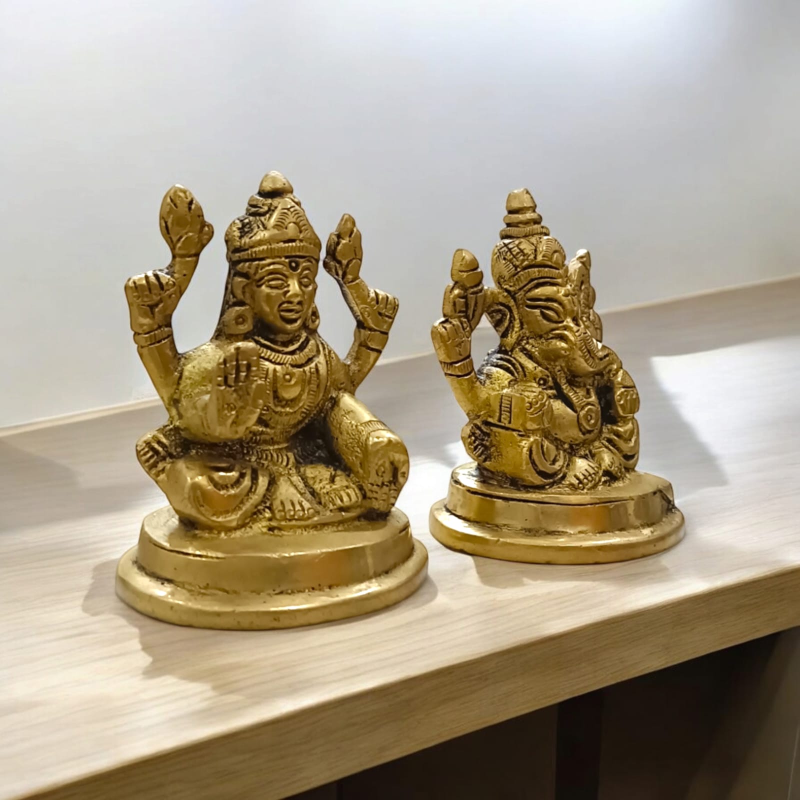 Lakshmi Ganesh Brass Murti - 7 cm x 11 cm, 430 gm, For Wealth and Prosperity