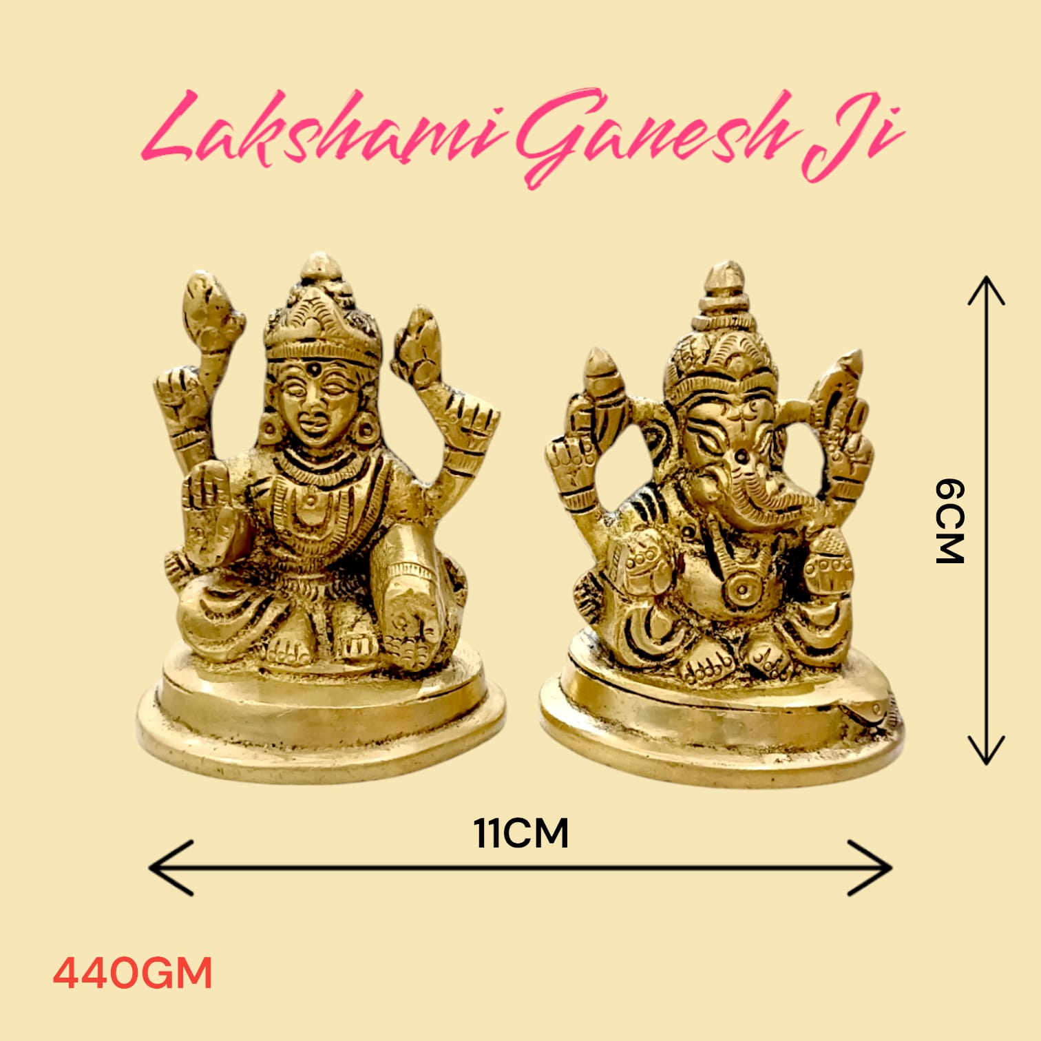 Lakshmi Ganesh Brass Murti - 7 cm x 11 cm, 430 gm, For Wealth and Prosperity